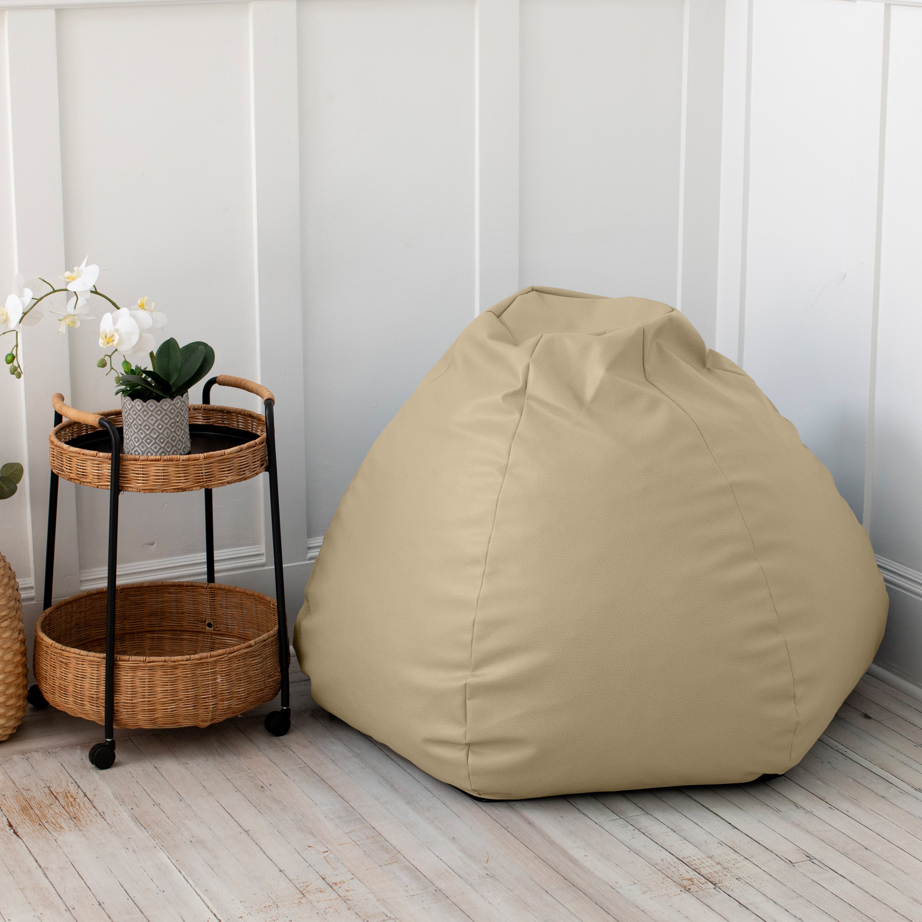 Atrium Collection Pazi Pod - Designer Foam Bean Bag Chair for Home Theaters, Offices, Schools, Reception & Waiting Rooms - Faux Leather - Natural Beige