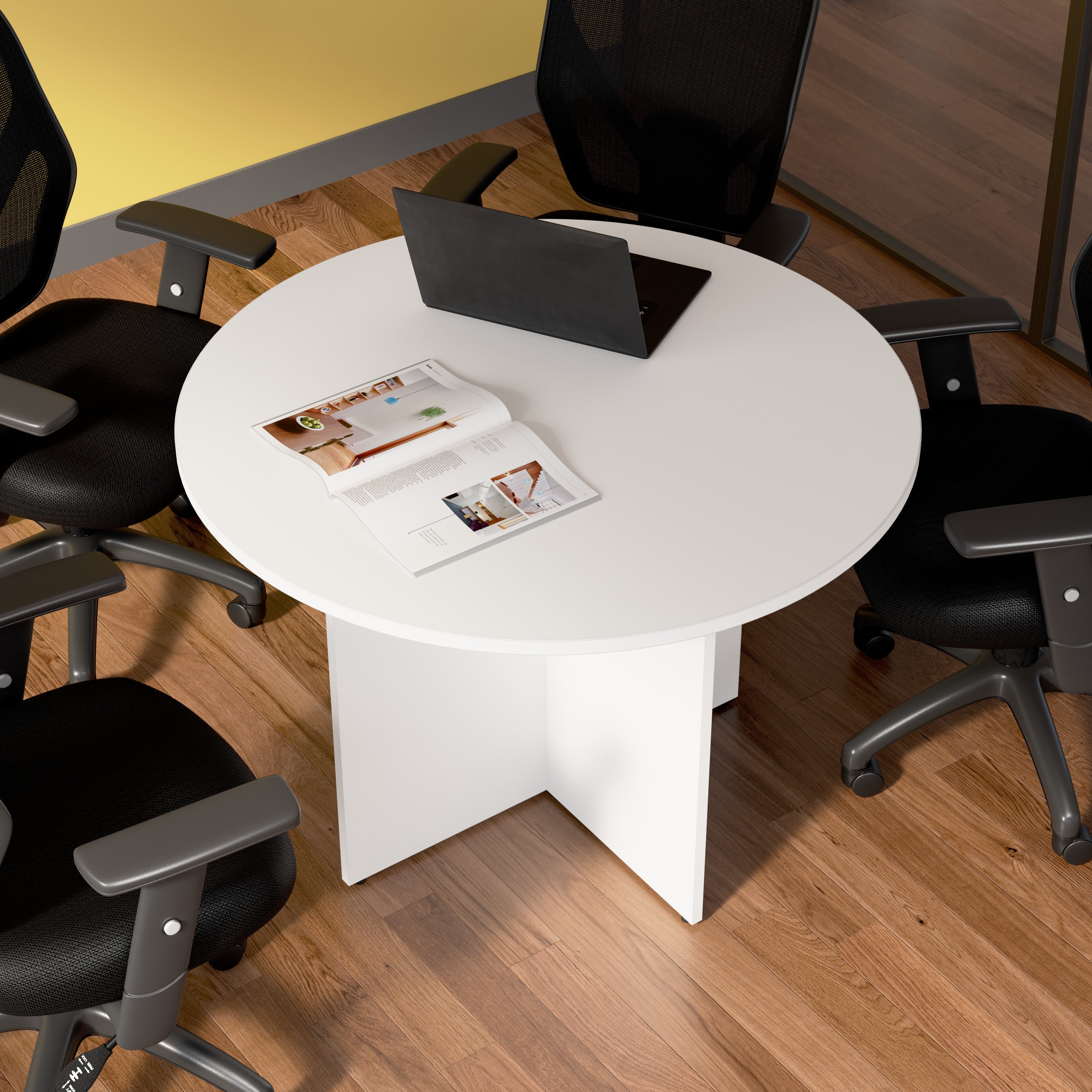 Bush Business Furniture 42-inch Round Conference Table with Wood Base in White - 41.38" Width x 41.38" Depth x 28.65" Height