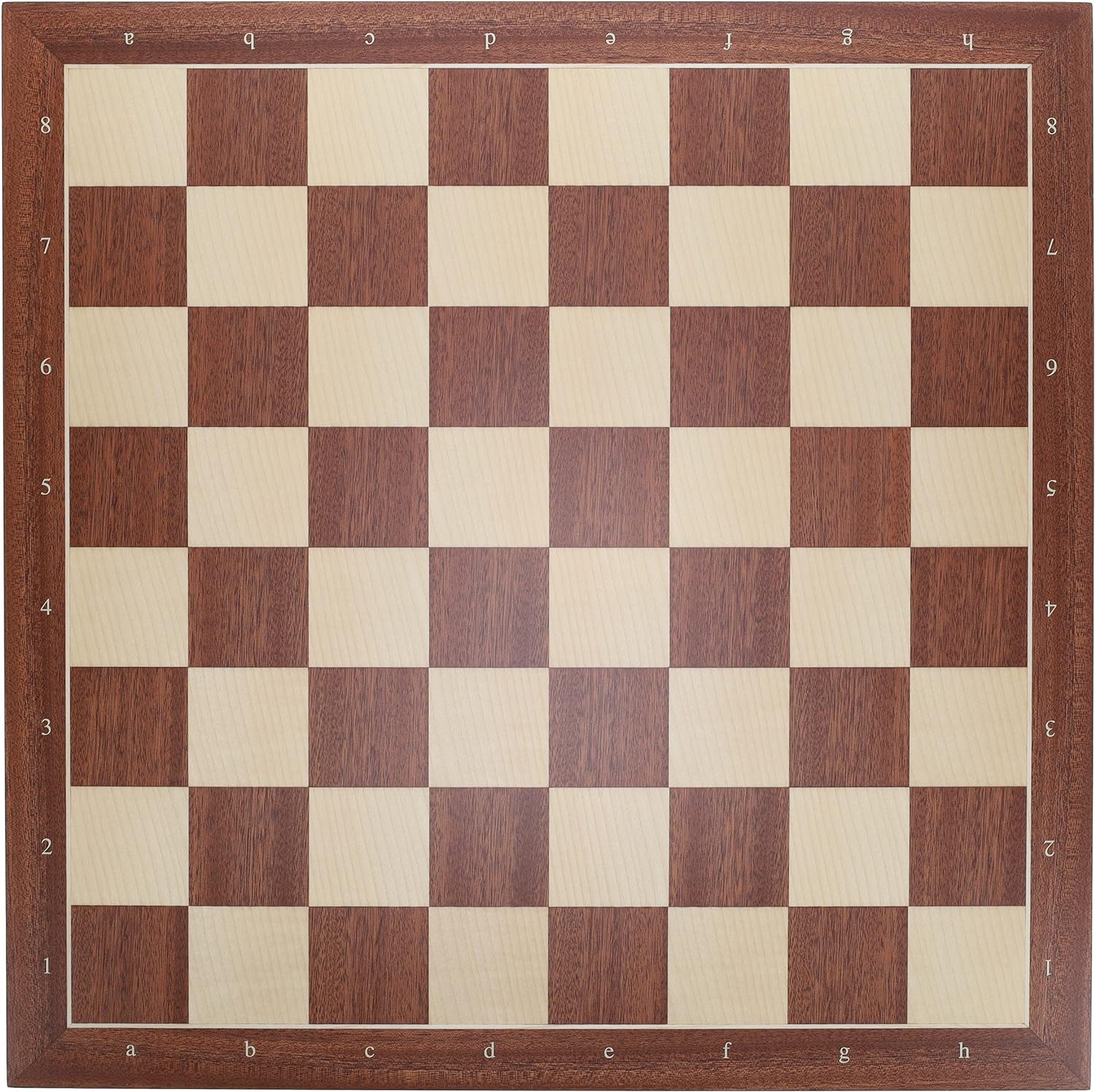 Mahogany Stained Wooden Chess Board, Algebraic Notation,19.75 in.