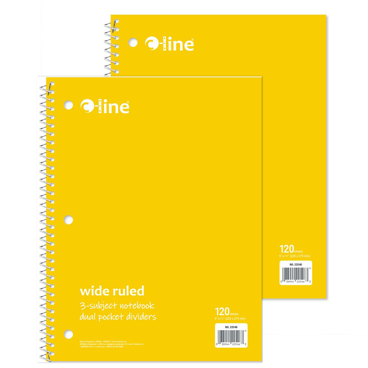 (2 EA) 3-SUBJECT NOTEBOOK 120CT YLW