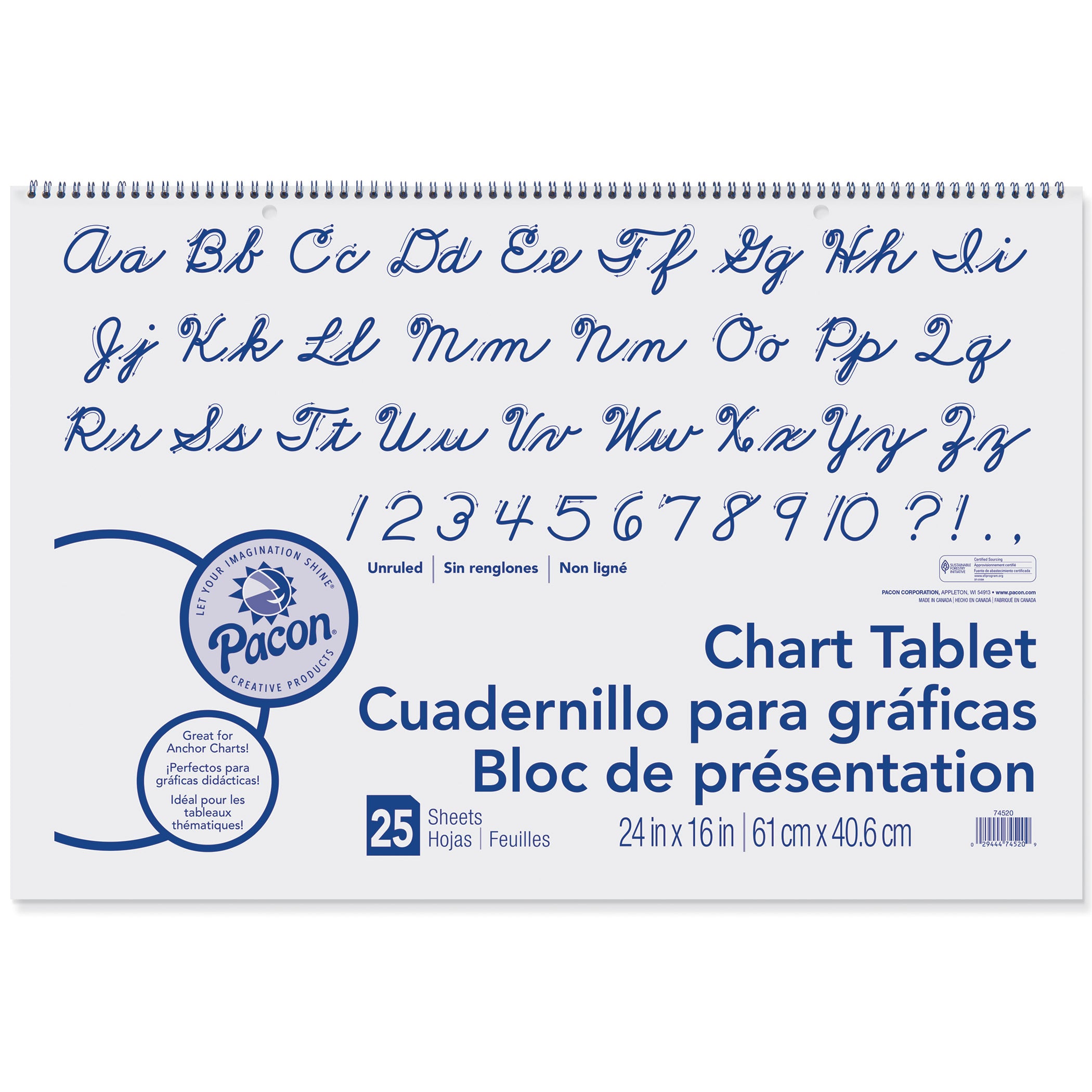 Chart Tablet, Cursive Cover, Unruled 24" x 16", 25 Sheets