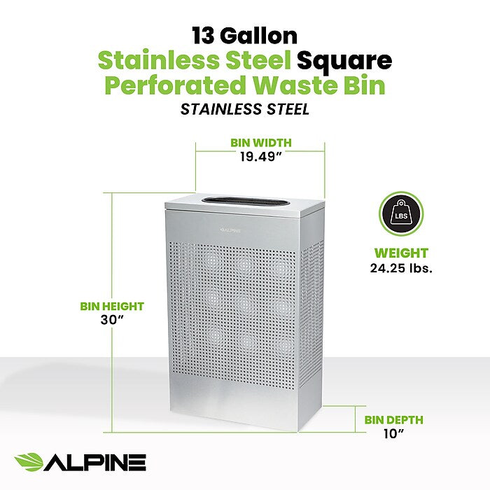 13 Gallon Stainless Steel Square Perforated Decorative Waste Receptacle