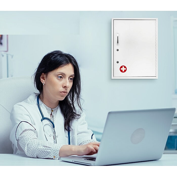 21 in. H x 16 in. W Dual Lock Surface-Mount Medical Security Cabinet in White with Pull-Out Shelf and Document Pocket