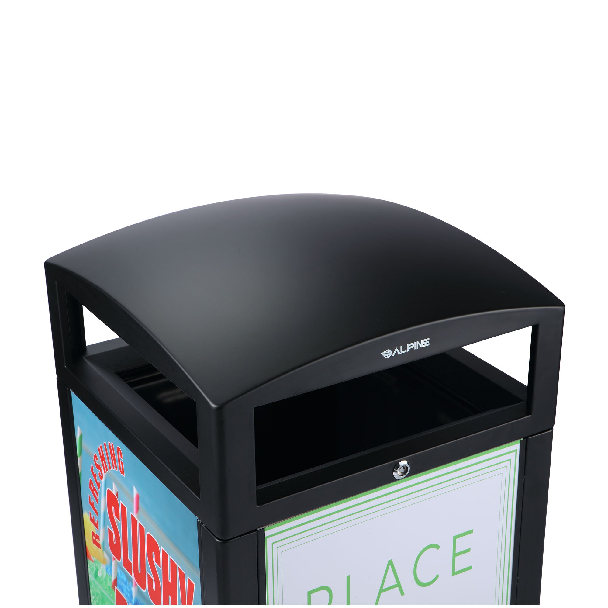 Rugged 40 Gallon All Weather Trash Container, With Advertisement Panels, Grey Stone