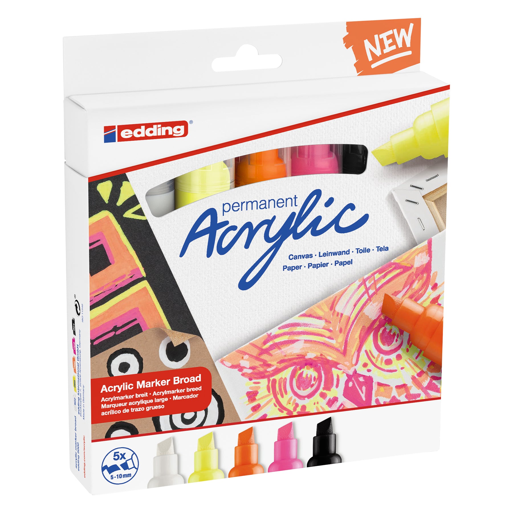 edding 5000 Acrylic Marker - Broad - Set of 5 Assorted - Neon