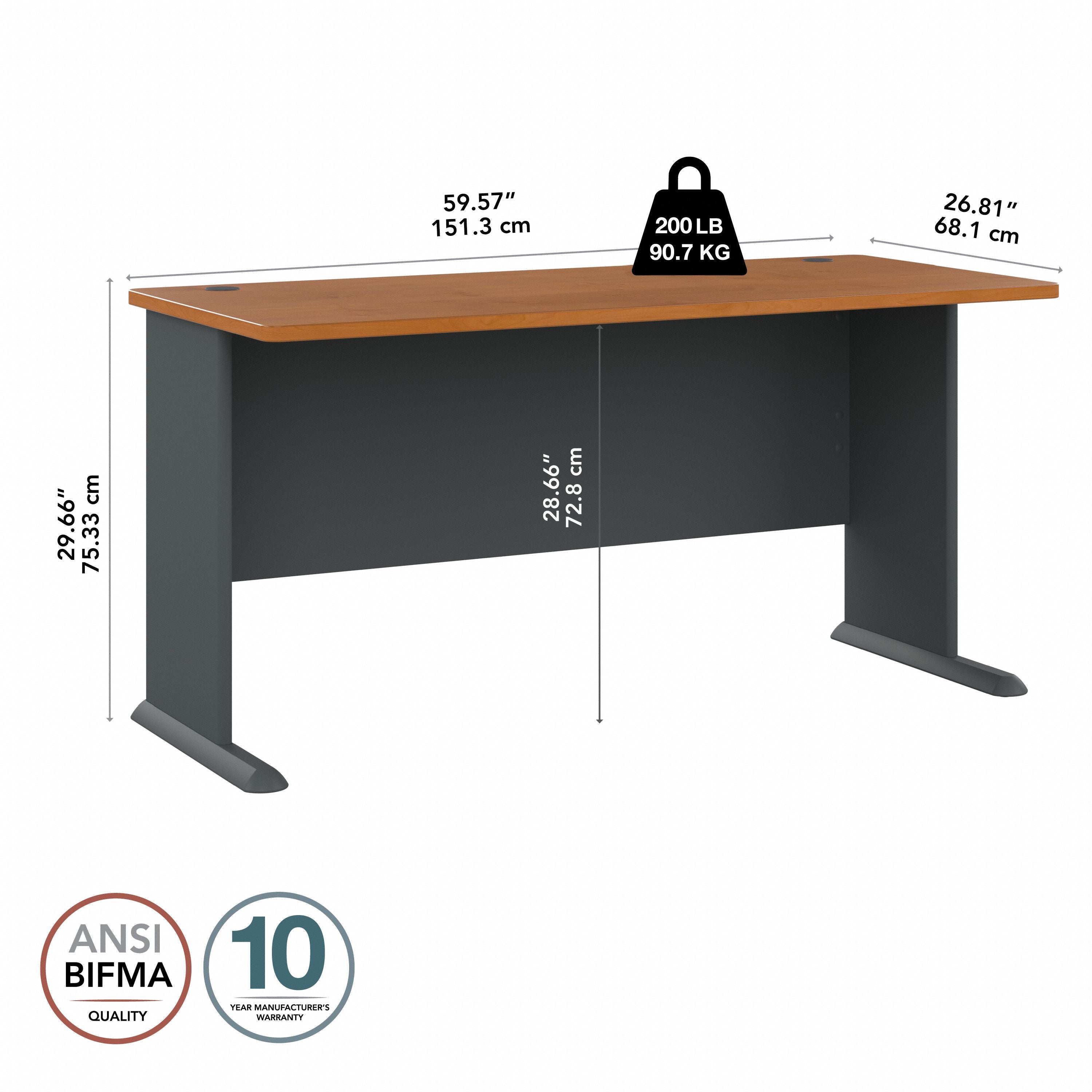 Bush Business Furniture Series A 60W Desk in Natural Cherry and Slate - 59.57" Width x 26.81" Depth x 29.66" Height