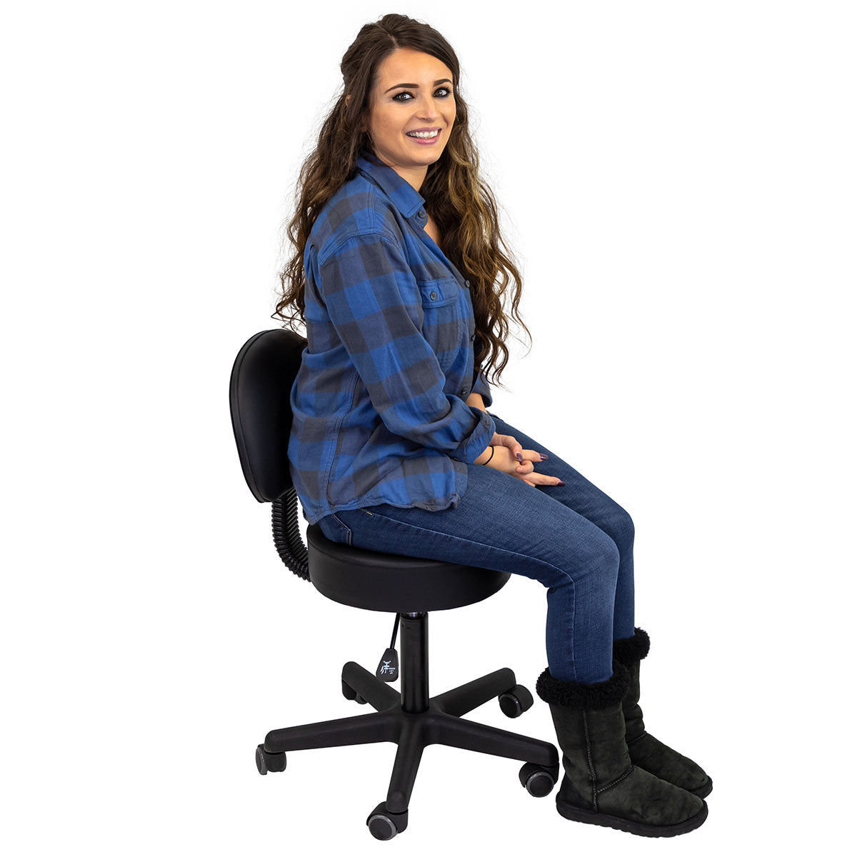 CanDo Pneumatic Stool with Back, Black