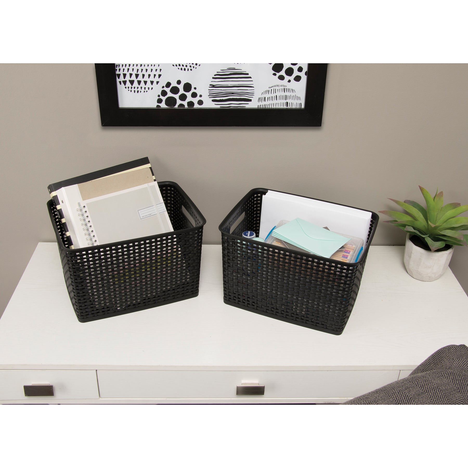 Black Plastic Weave Bins, Large, Pack of 2