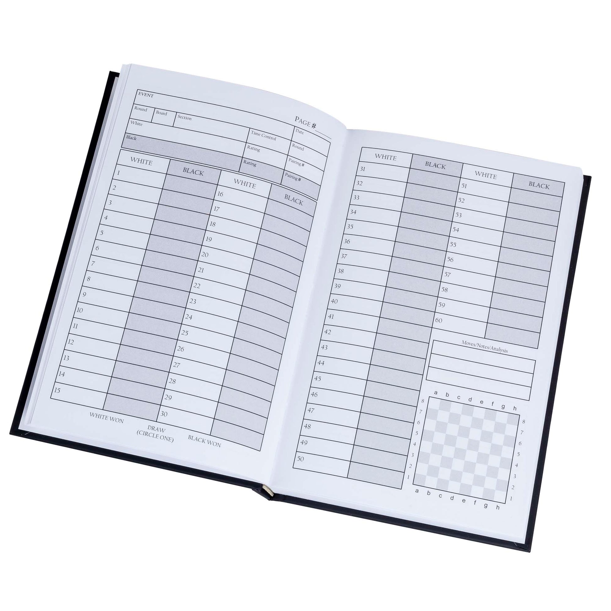 Accessories  &  Clocks Hardcover Chess Scorebook Matte Black W/Metallic Black Imprint, Soft Touch Cover, 8 1/8" X 5 1/4" X 3/4"
