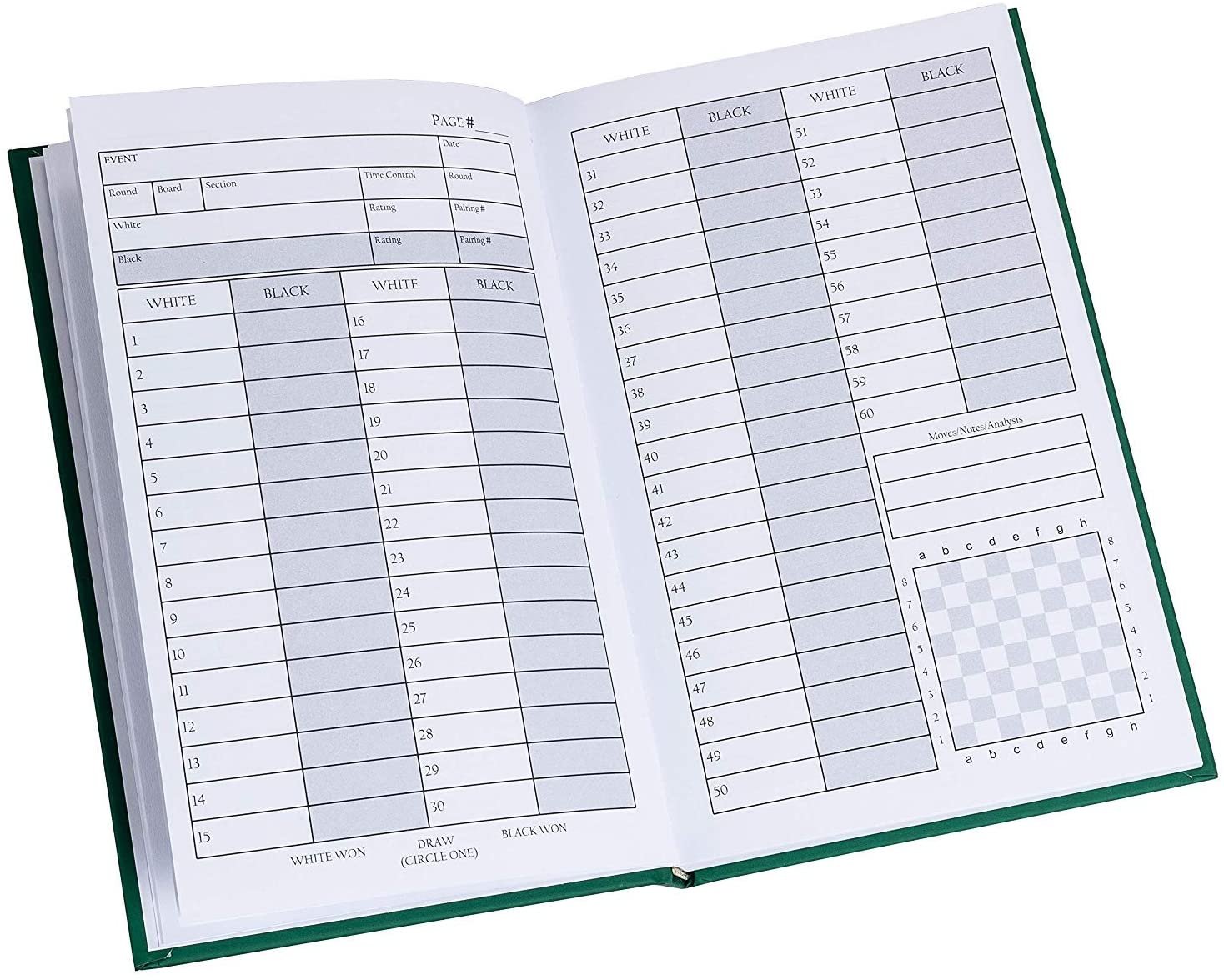 Accessories  &  Clocks Hardcover Chess Scorebook Matte Green W/Metallic Copper Imprint, Soft Touch Cover, 8 1/8" X 5 1/4" X 3/4"