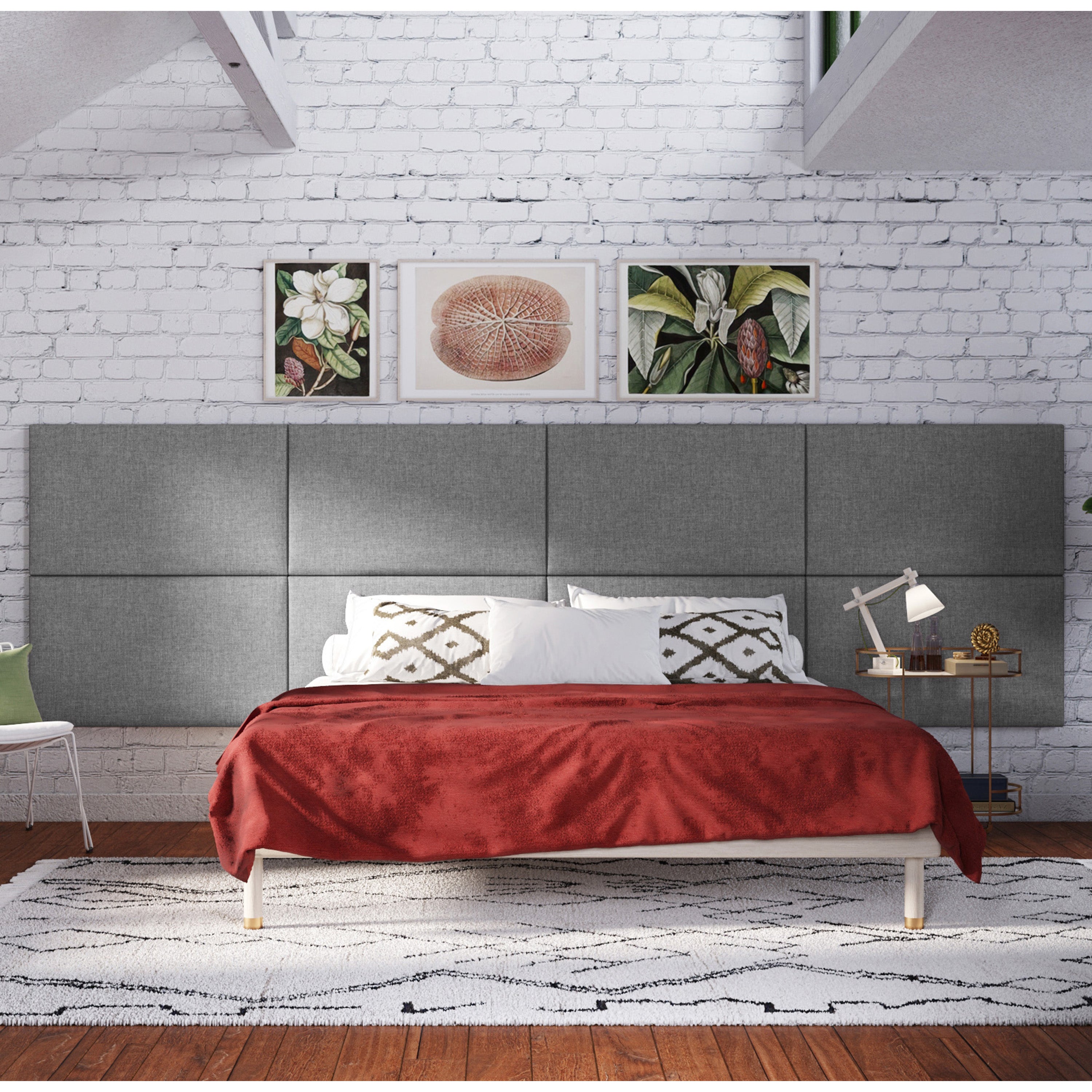 Jaxx Panelist Modern Padded Headboard- Set of 2 Wall Mounted Panels (Each 22.5" x 38"")- King Double Tall, Microvelvet Mouse Grey