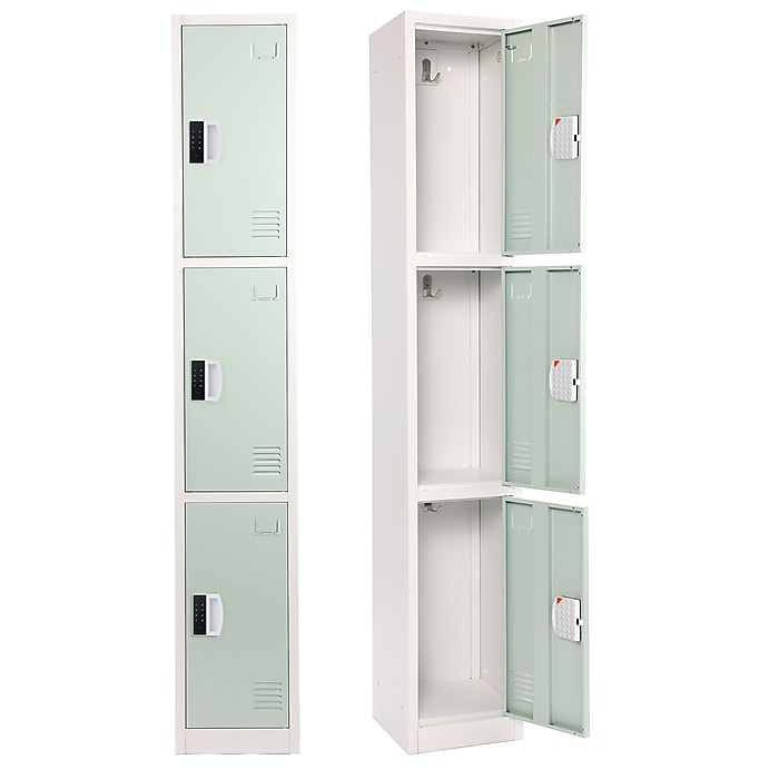 72" H x 12" W  Triple Tier Steel Storage Locker with Digital Lock, Misty Green