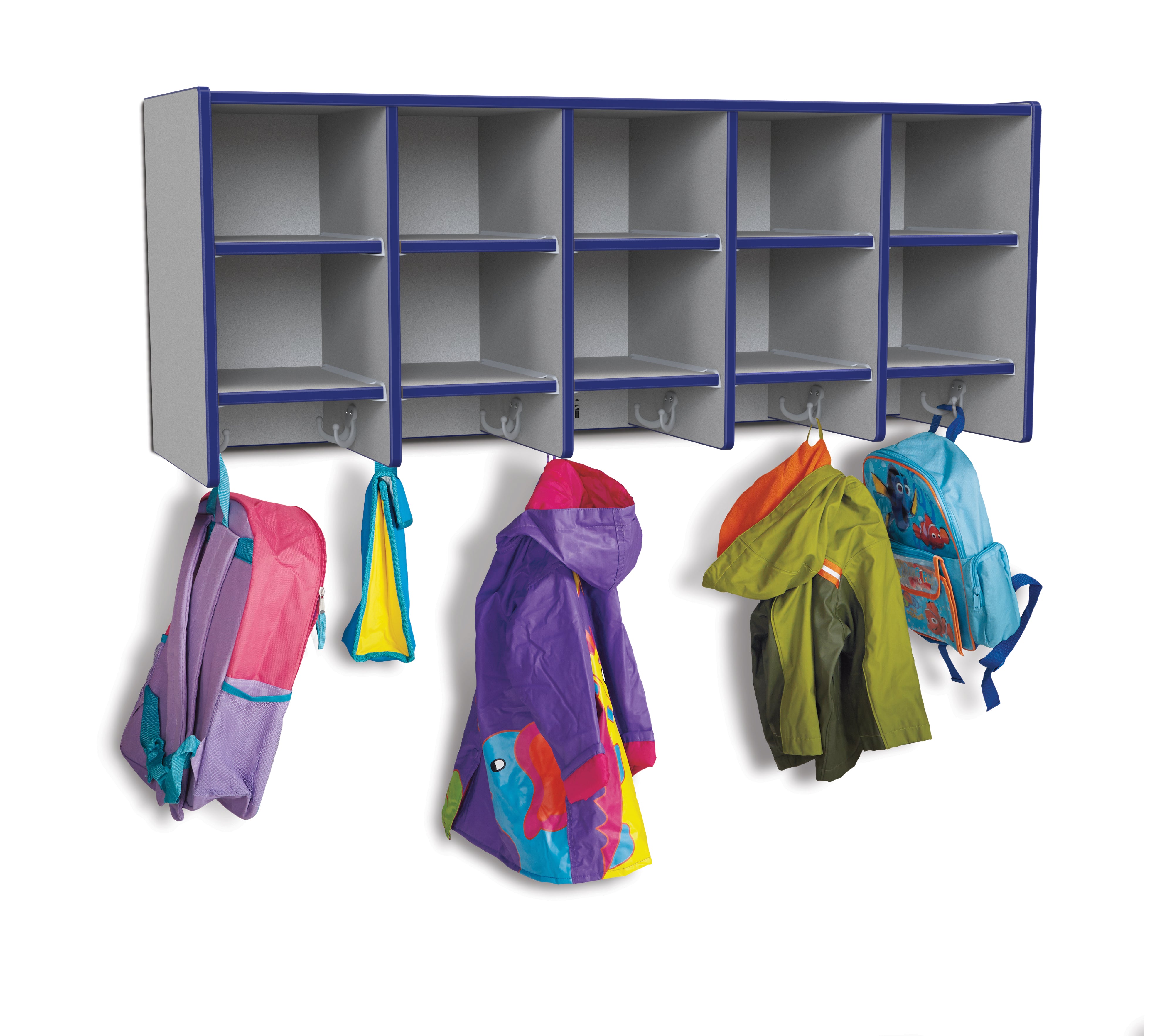 Rainbow Accents® 10 Section Wall Mount Coat Locker - without Trays - Blue