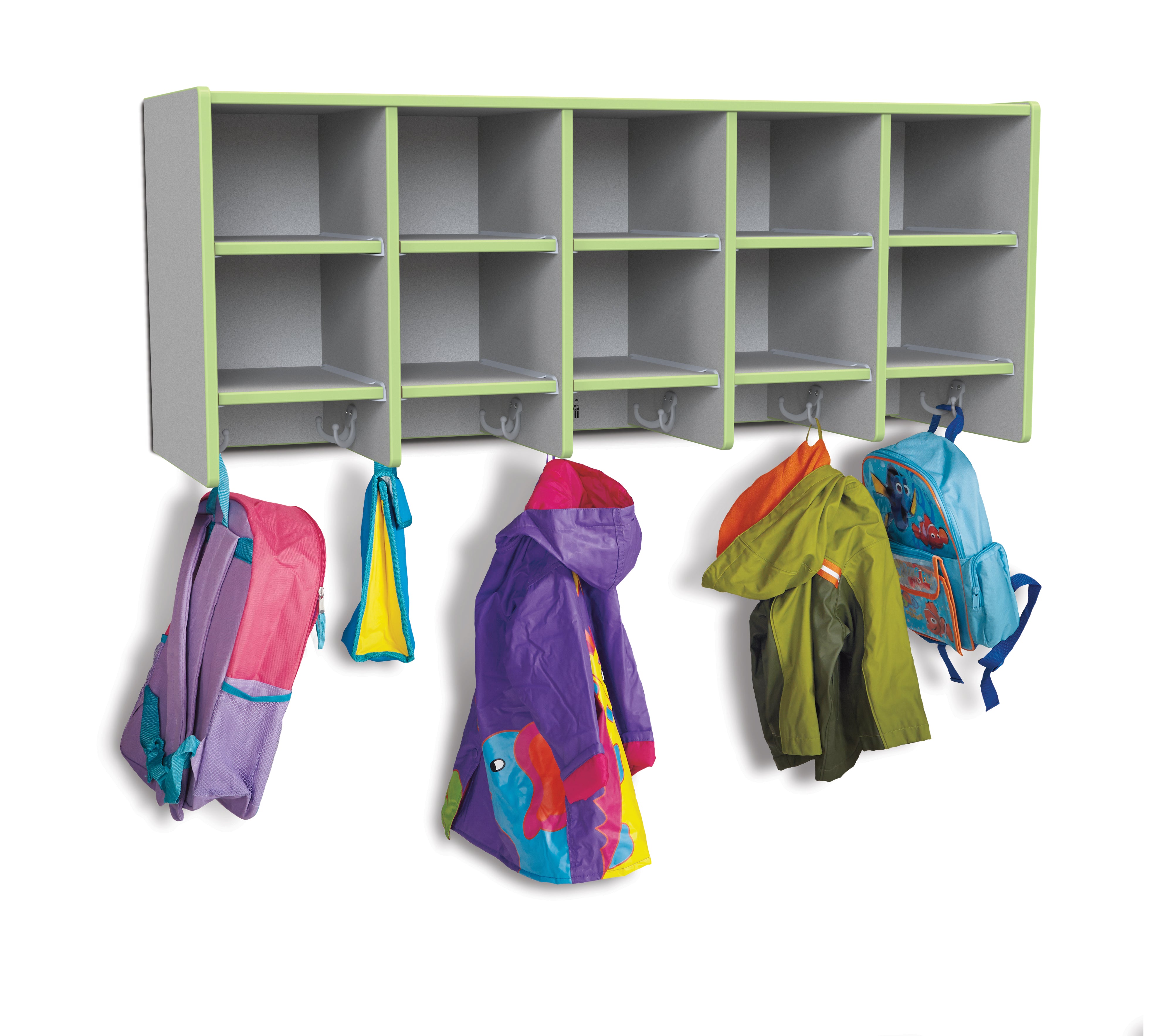 Rainbow Accents® 10 Section Wall Mount Coat Locker - without Trays - Key Lime Green
