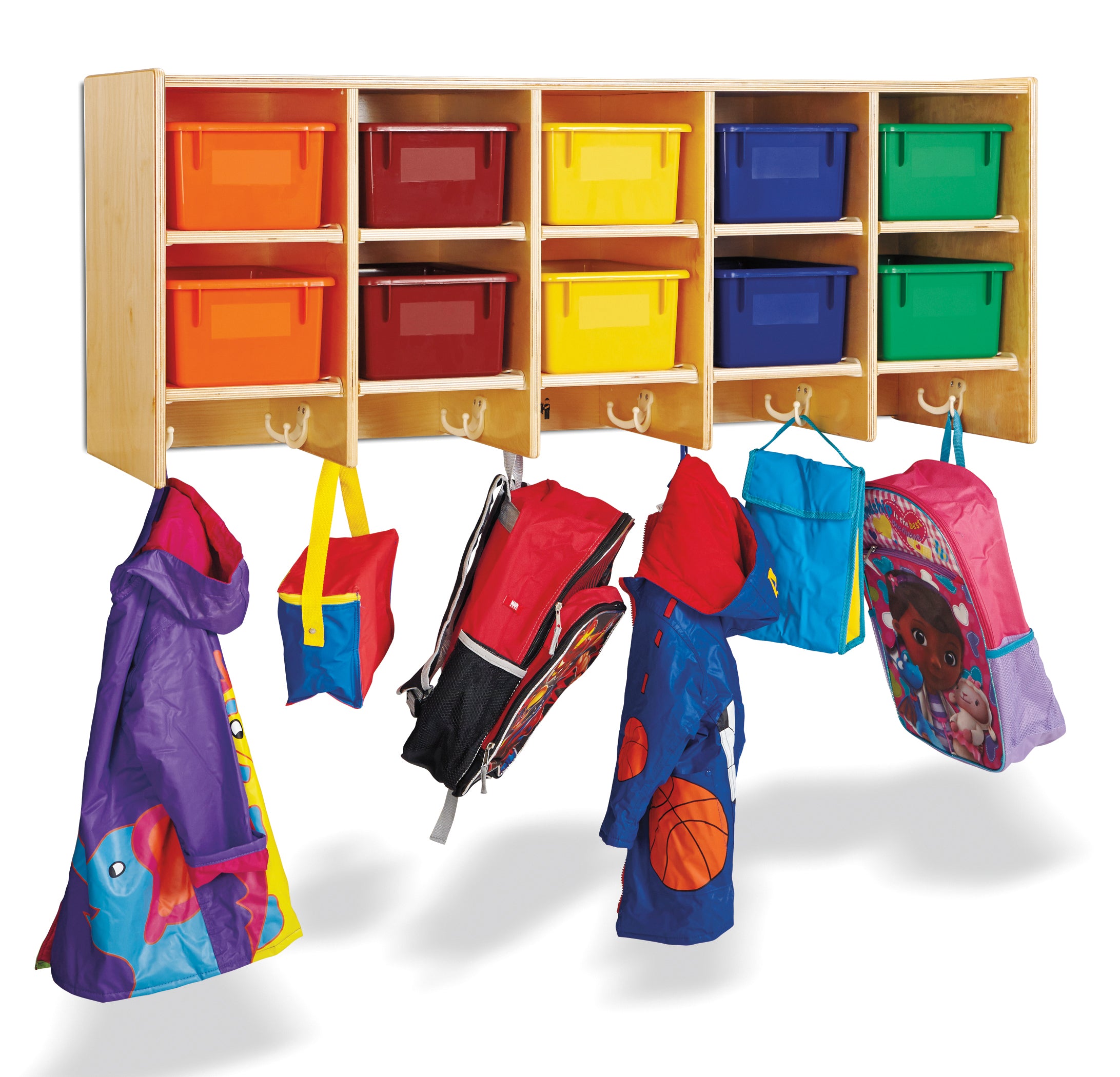 Jonti-Craft® 10 Section Wall Mount Coat Locker - with Colored Trays