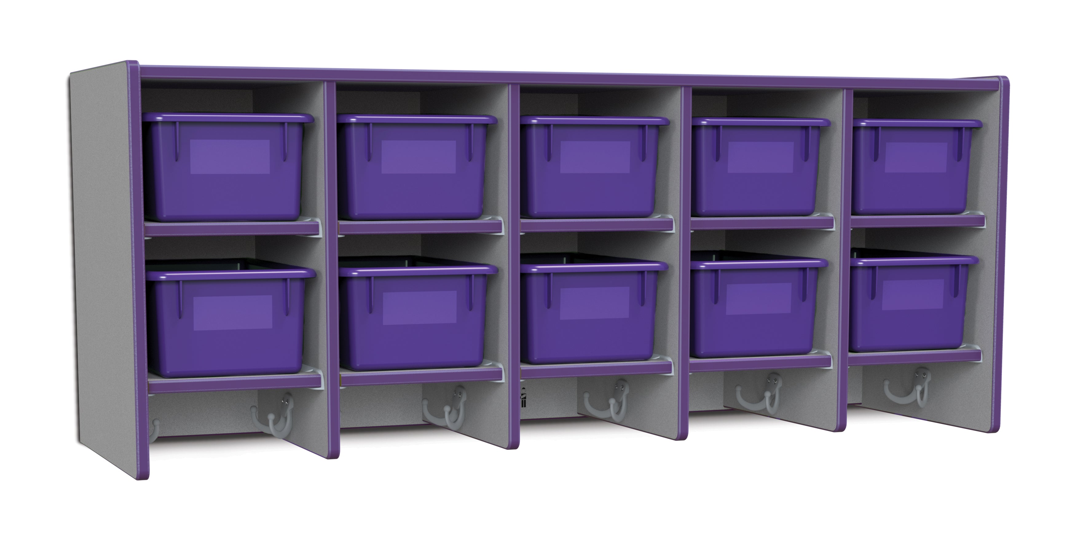 Rainbow Accents® 10 Section Wall Mount Coat Locker - with Trays - Purple