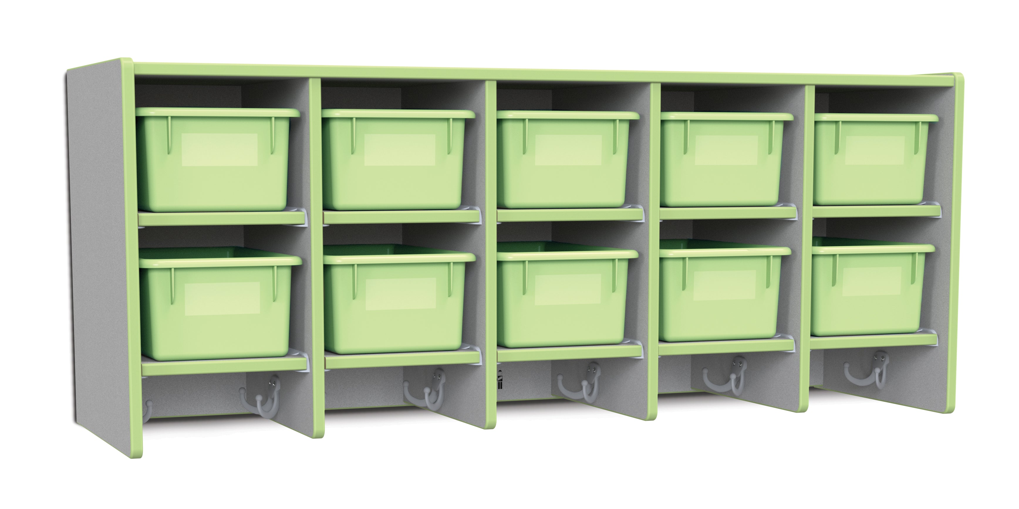 Rainbow Accents® 10 Section Wall Mount Coat Locker - with Trays - Key Lime Green