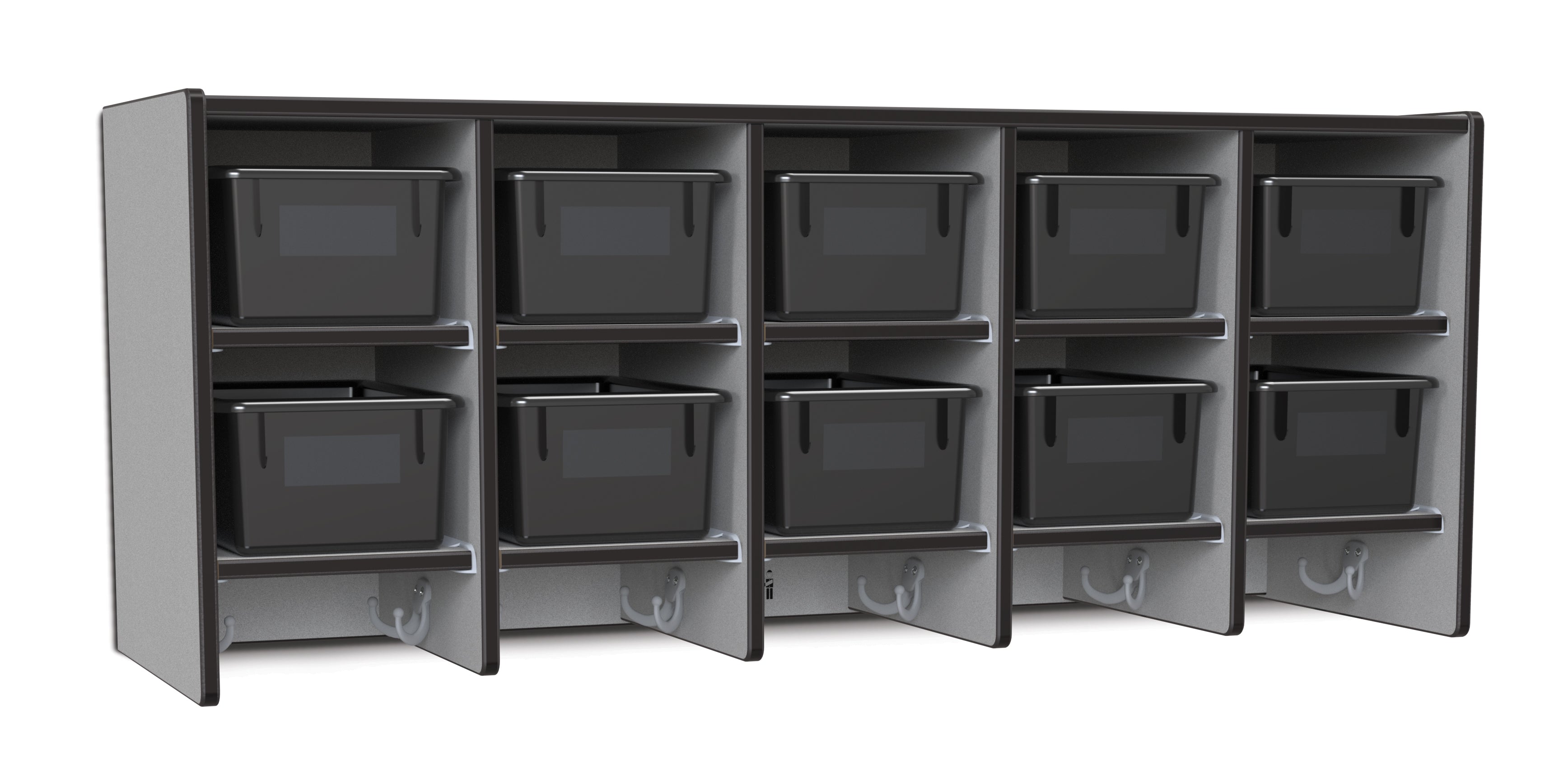 Rainbow Accents® 10 Section Wall Mount Coat Locker - with Trays - Black