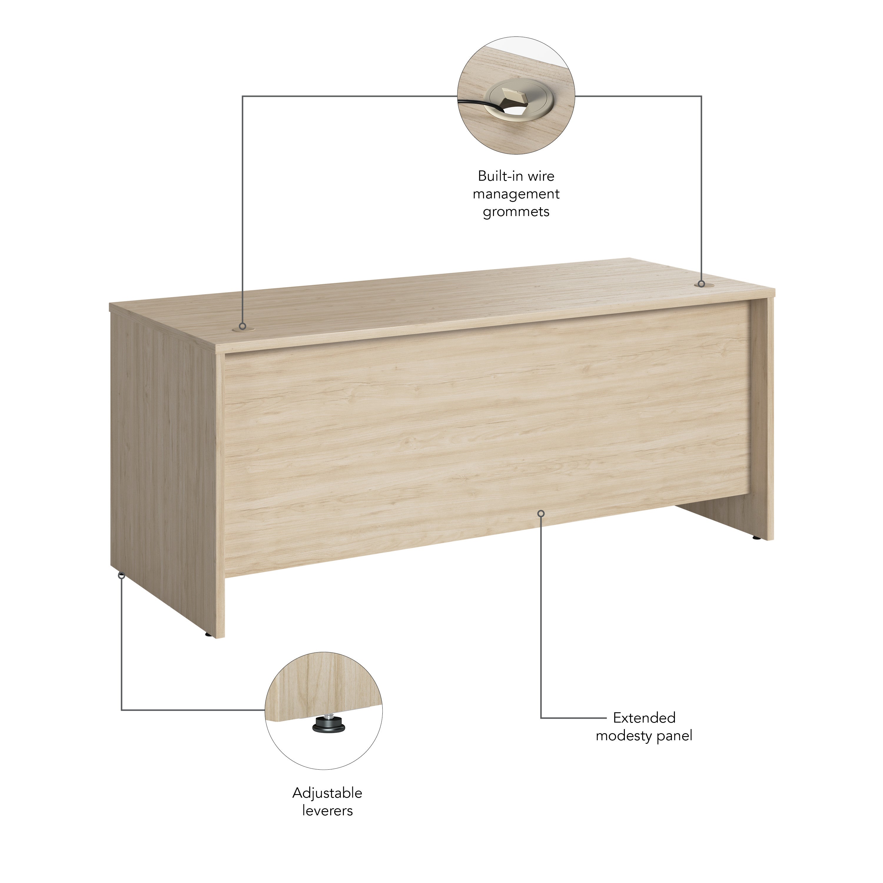 Bush Business Furniture Studio C 72W x 30D Office Desk in Natural Elm - 71.02" Width x 29.37" Depth x 29.84" Height