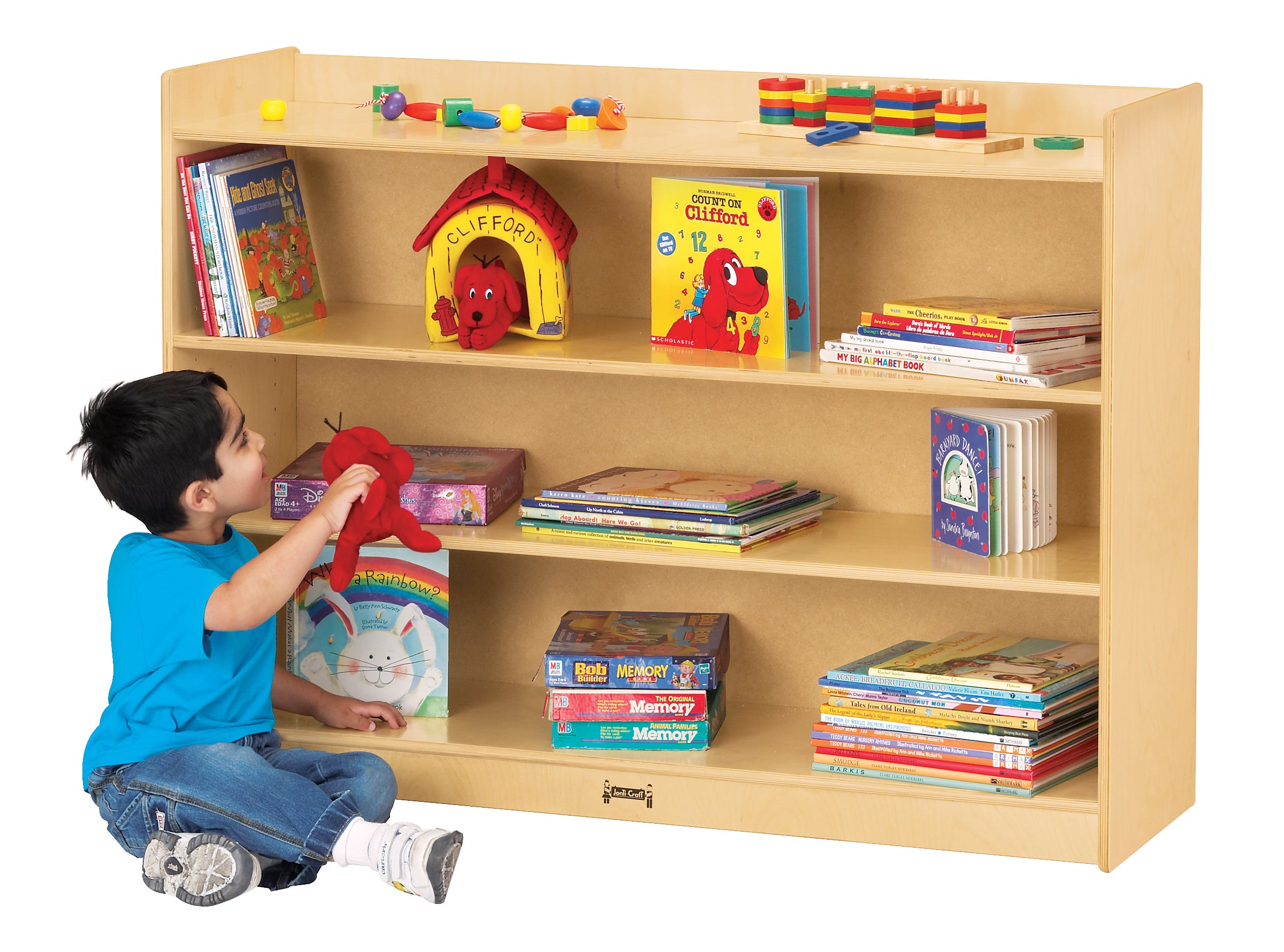 Jonti-Craft® Adjustable Mobile Straight-Shelf with Lip - Plywood Back