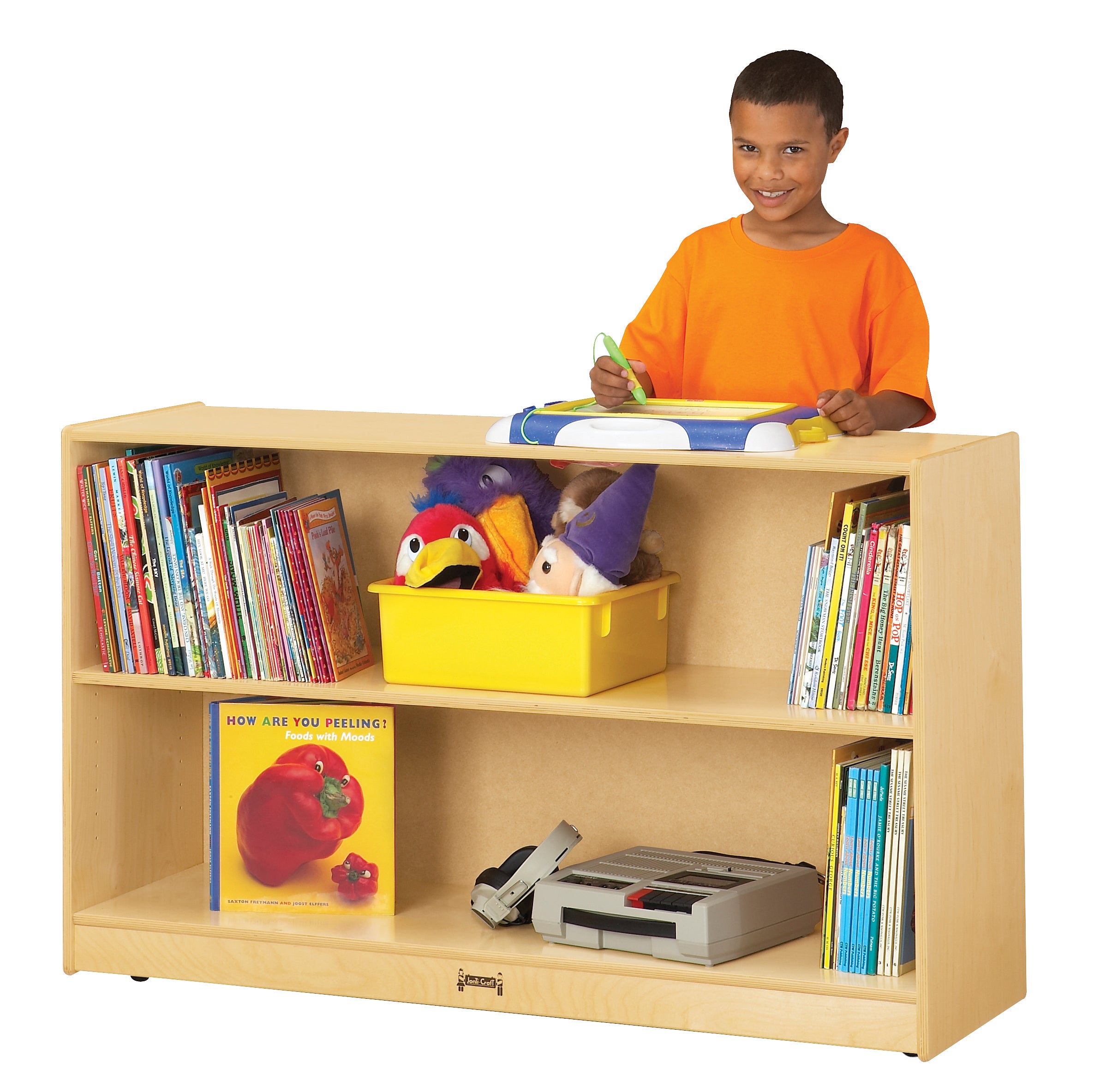 Jonti-Craft® Low Adjustable Mobile Straight-Shelf - Plywood Back