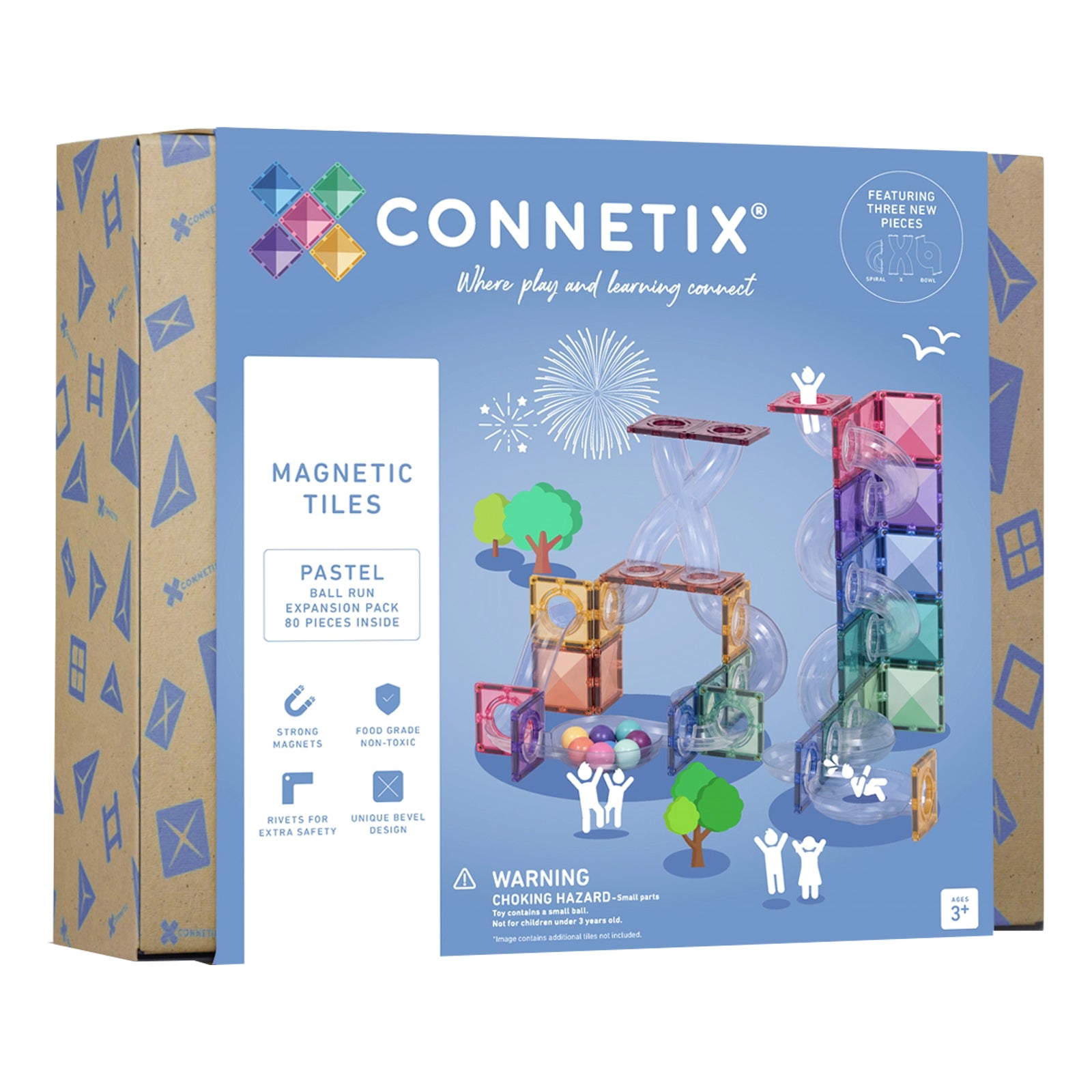 Magnetic Tiles Pastel Ball Run Expansion Pack, 80 Pieces