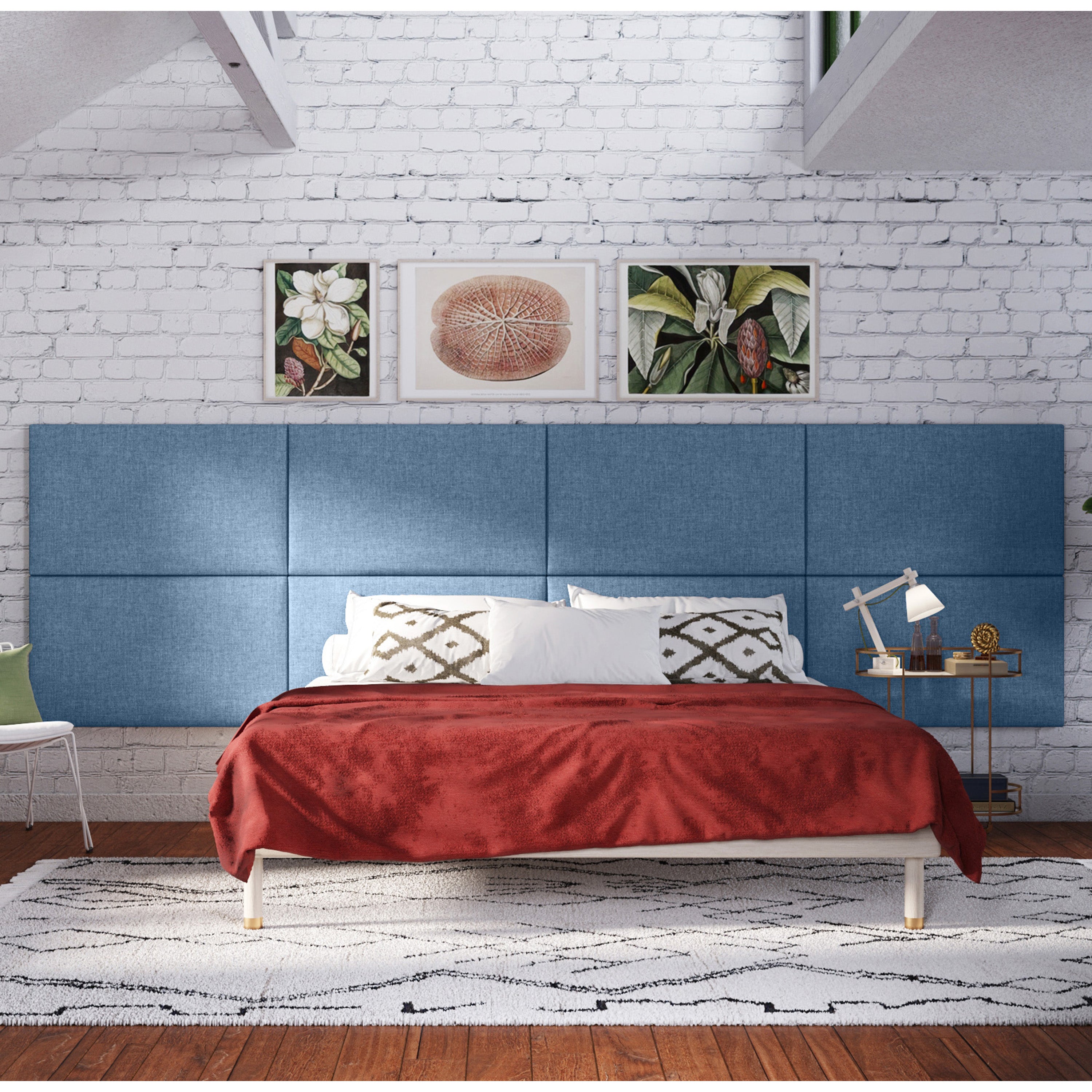 Jaxx Panelist Modern Padded Headboard- Set of 2 Wall Mounted Panels (Each 22.5" x 38")- King Double Tall, Microvelvet Petrol Blue