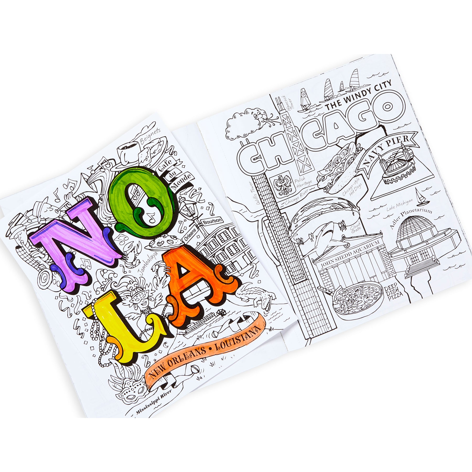 City Escapes Adult Coloring Book, City Coloring Pages, 40 Pages