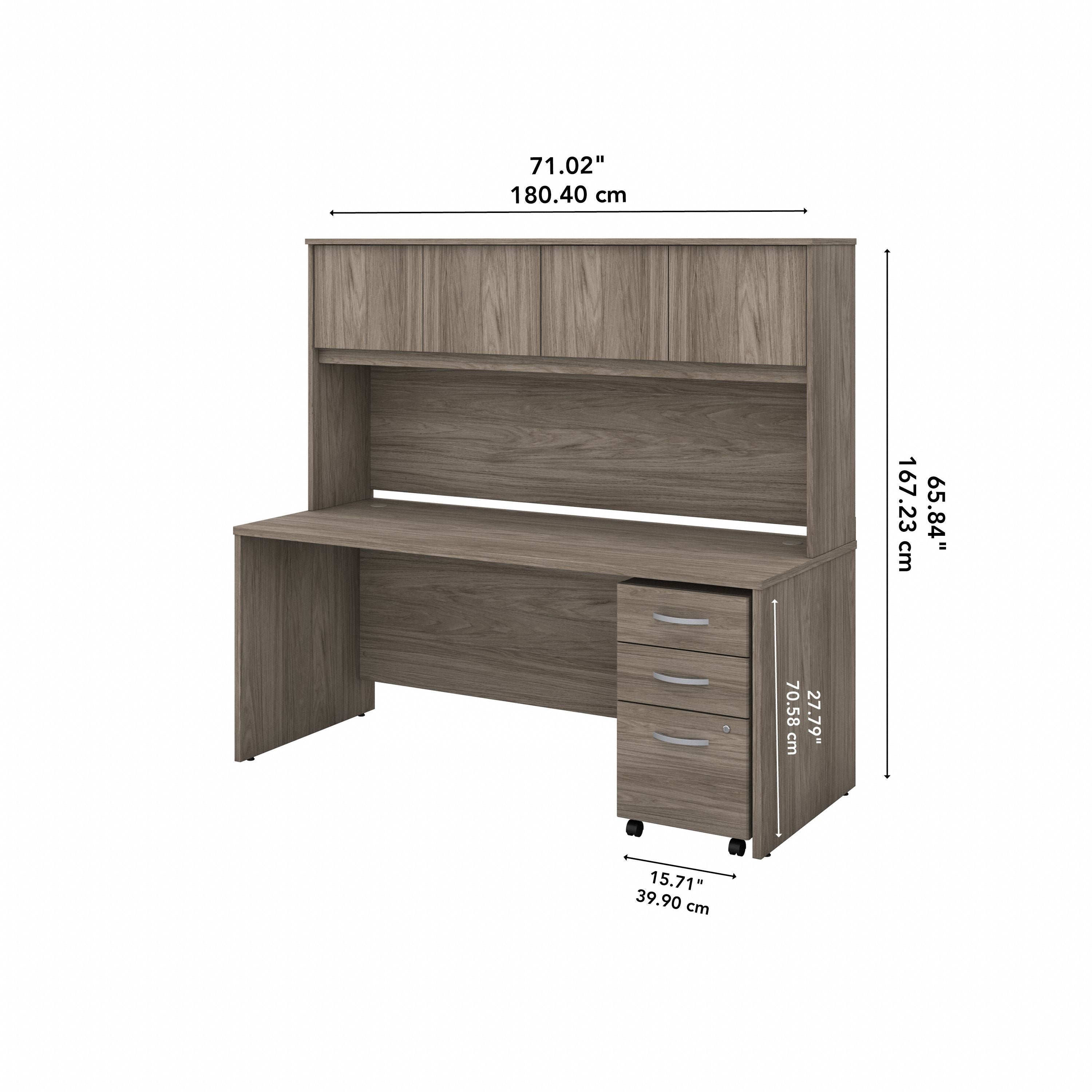 Bush Business Furniture Studio C 72W x 30D Office Desk with Hutch and Mobile File Cabinet in Modern Hickory - 71.02" Width x 29.37" Depth x 65.84" Height