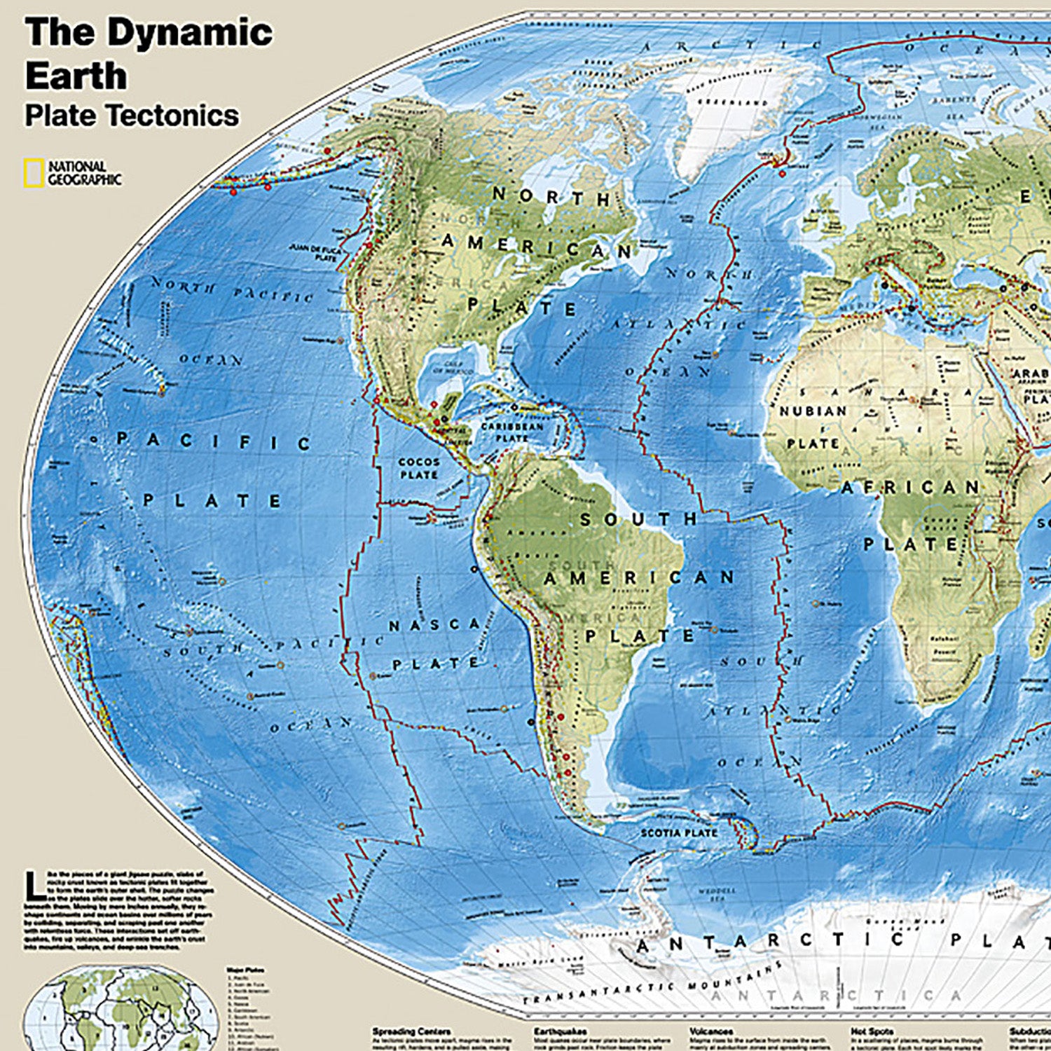 The Dynamic Earth, Plate Tectonics Map, Laminated, 36" x 24"
