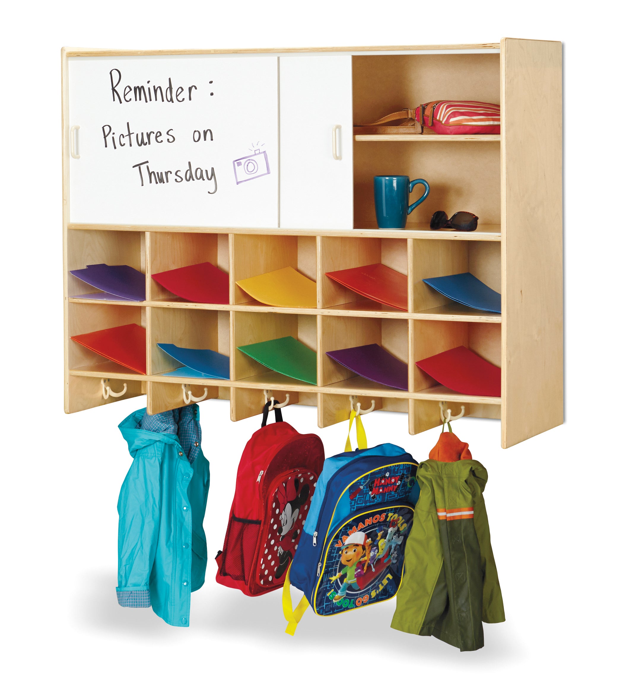 Jonti-Craft® 10 Section Wall Mount Coat Locker with Storage – without Cubbie-Trays