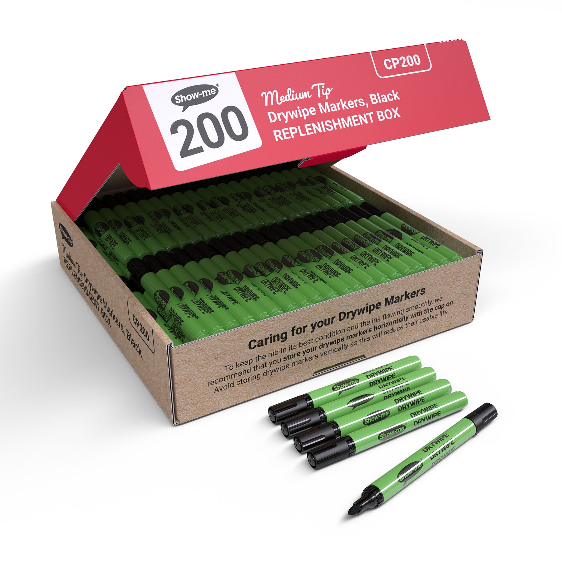Medium Tip Slim Barrel Dry Erase Markers, Black, Box of 200