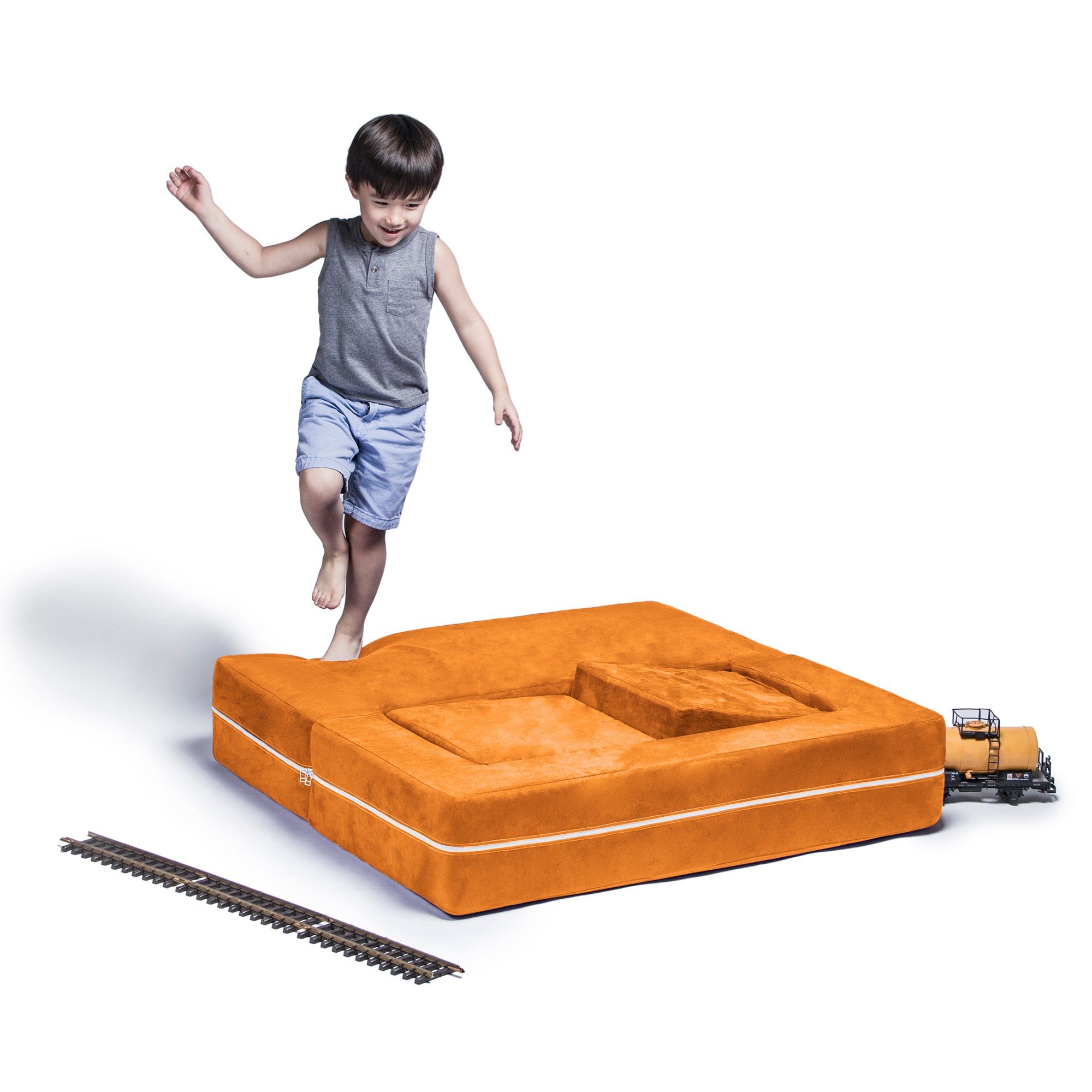 Jaxx Zipline Kids Modular Loveseat & Ottomans/Fold Out Lounger, Mandarin
