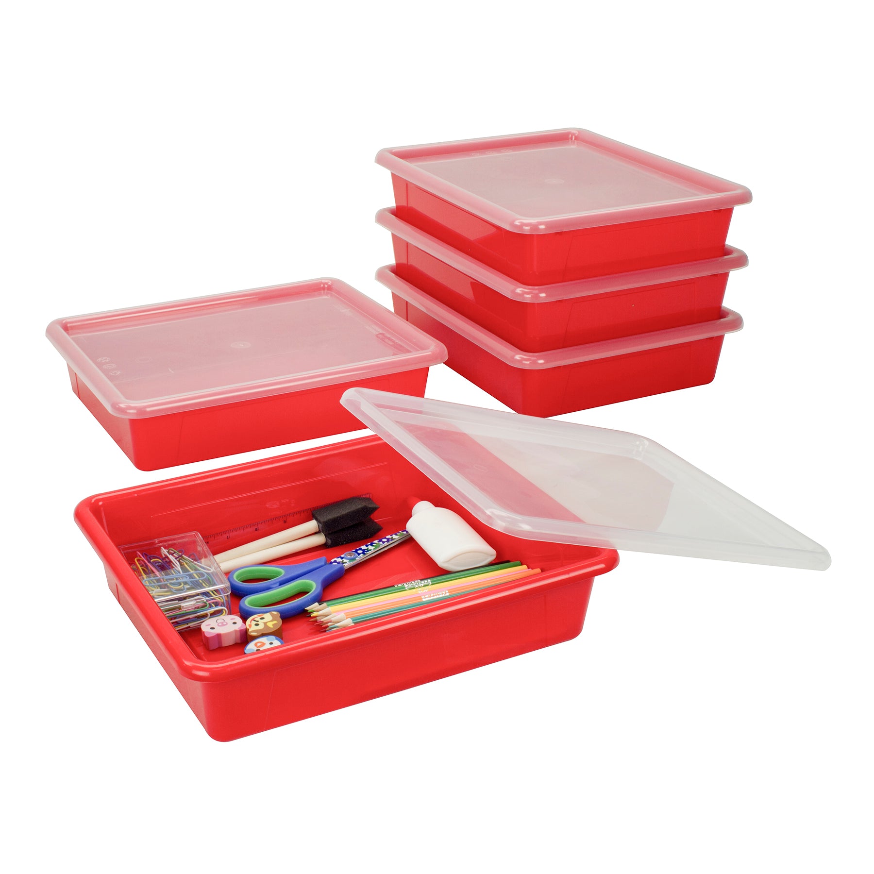 Flat Storage Tray with Lid, Red