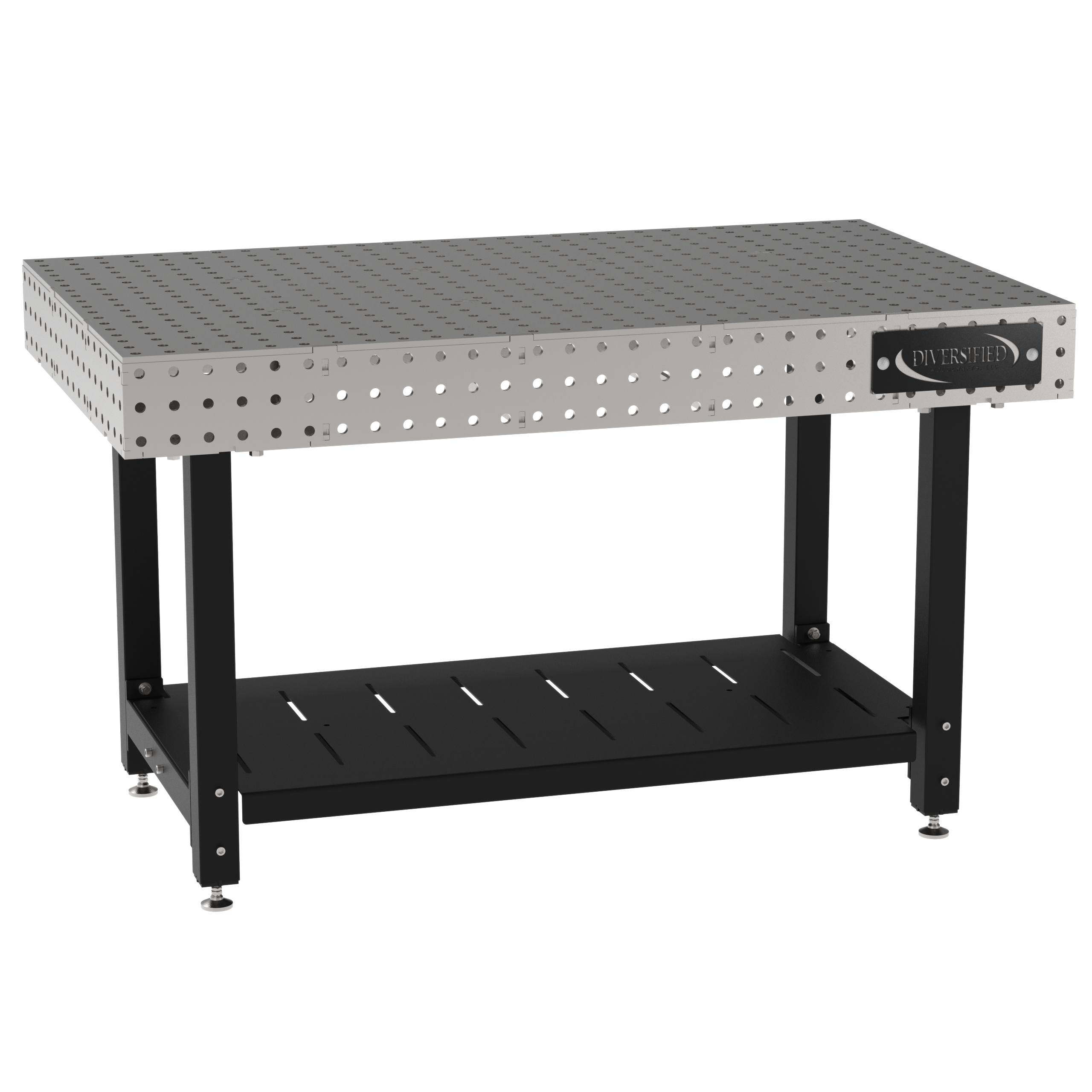 Welding Fixture Table, Fixed Height, 36"H x 60"L x 36"D, 1/4" Carbon Steel Top, Four Black Powdercoat Legs, Self-Leveling Feet