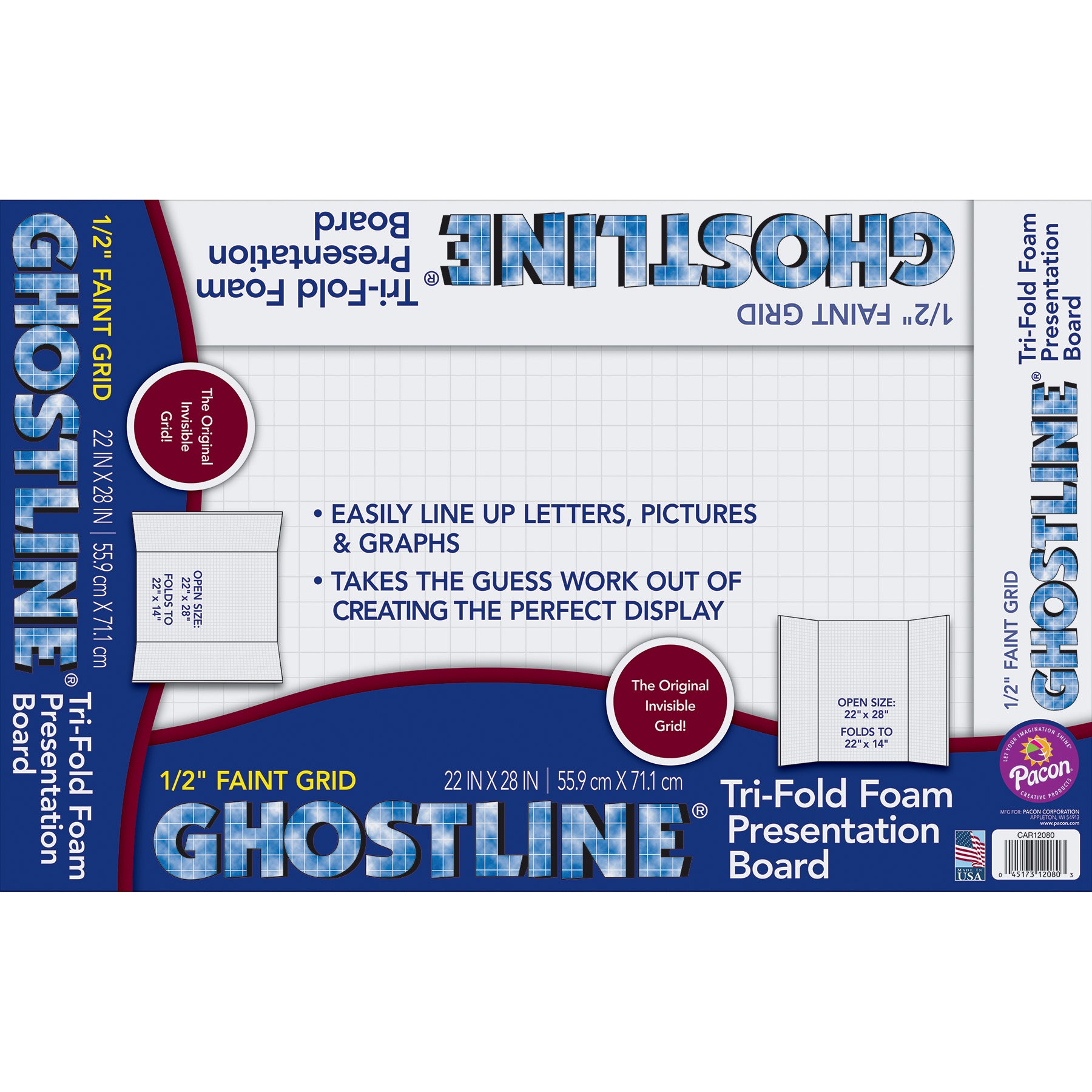 Foam Presentation Board, White, 1/2" Faint Grid 28" x 22", 1 Board