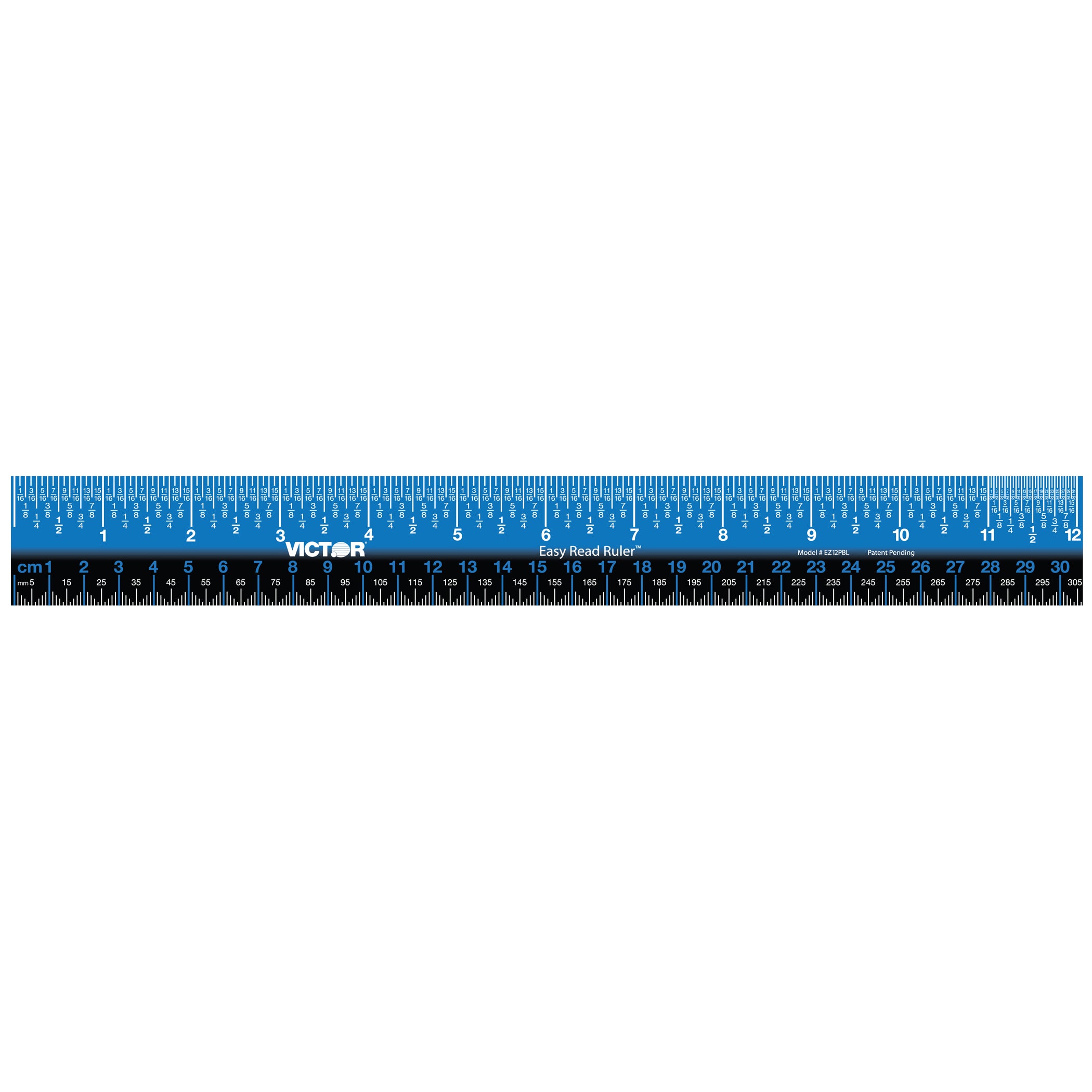 Easy Read Ruler, 12", Blue/Black, Plastic