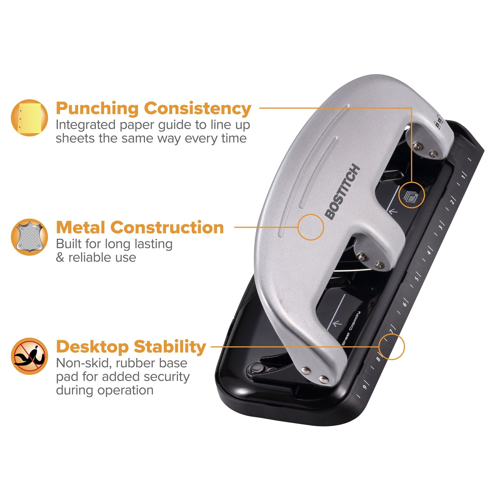 EZ Squeeze™ 3-Hole Punch, 20 Sheets, Silver/Black
