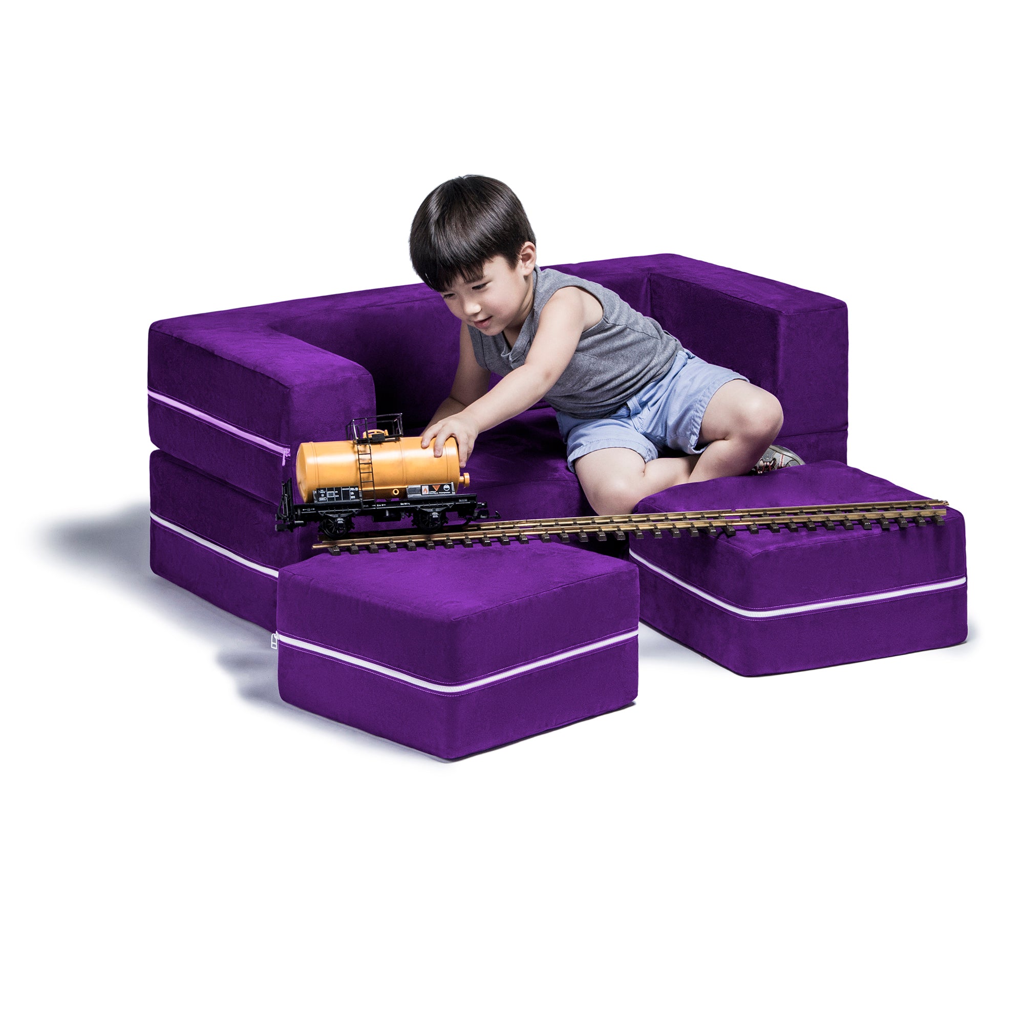 Jaxx Zipline Kids Modular Loveseat & Ottomans/Fold Out Lounger, Grape
