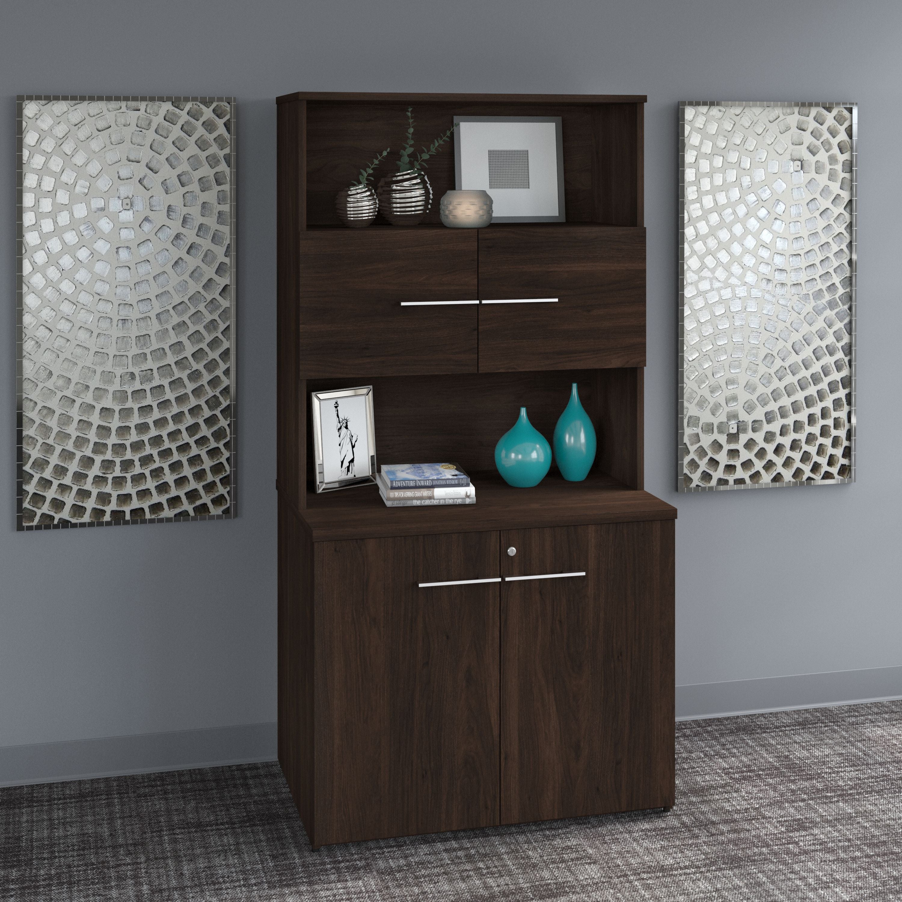 Bush Business Furniture Office 500 36W Tall Storage Cabinet with Doors and Shelves in Black Walnut - 35.67" Width x 23.35" Depth x 70.09" Height