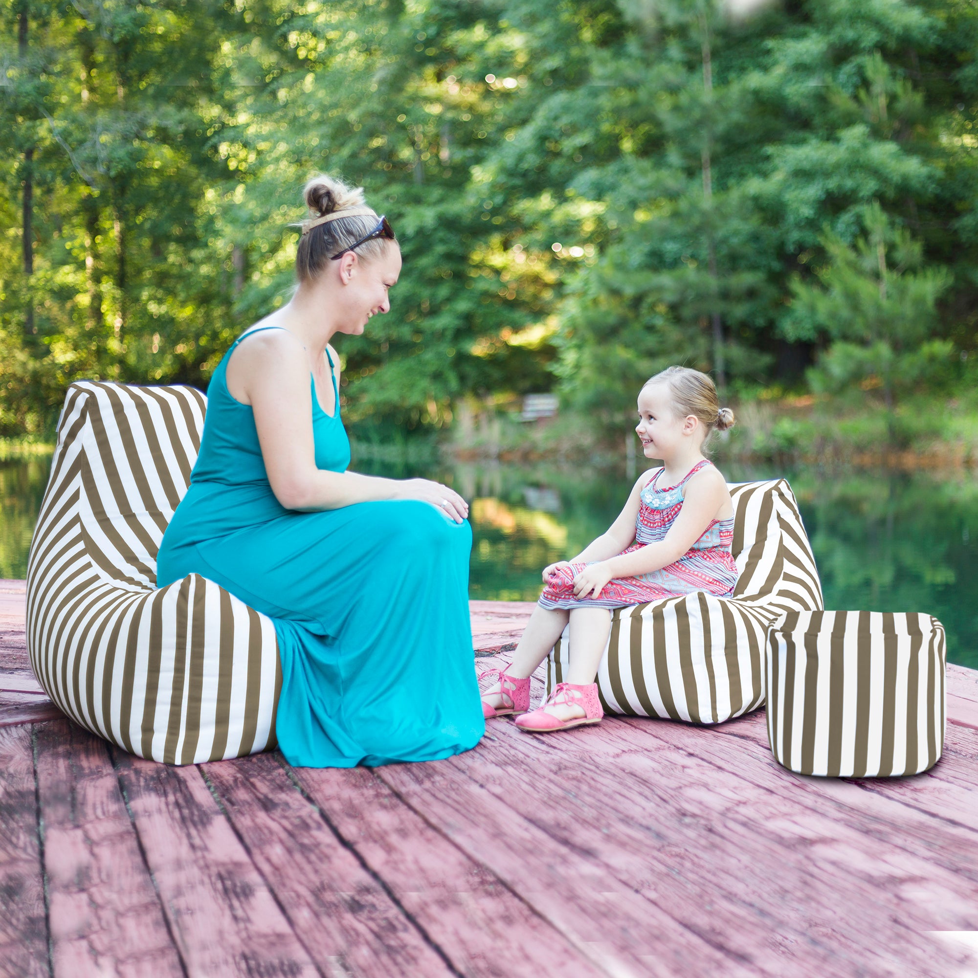 Jaxx Juniper Jr Outdoor Kids Bean Bag Chair / Childrens Garden Chair, Taupe Stripes
