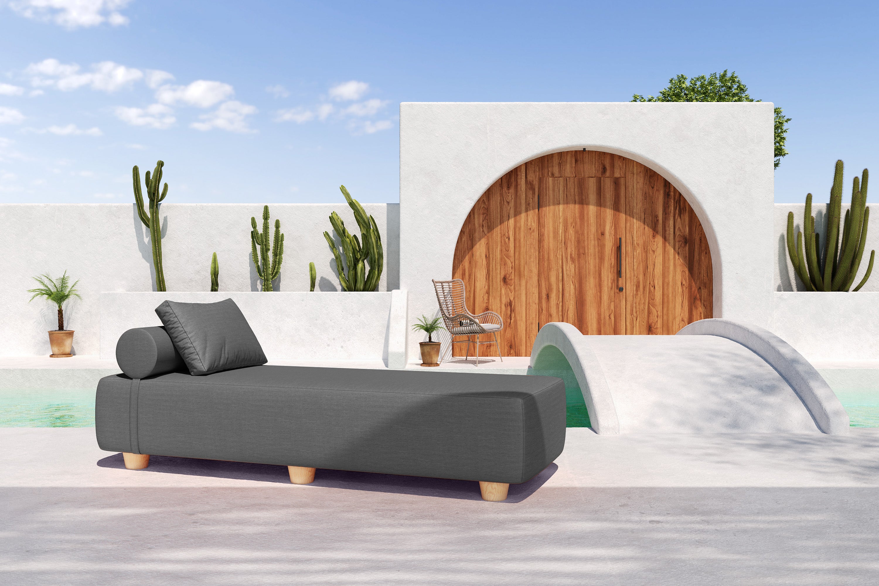 Jaxx Alvy Outdoor Sun Lounger – Luxurious Sunbed with Hevea Wood Feet, Sunbrella Charcoal
