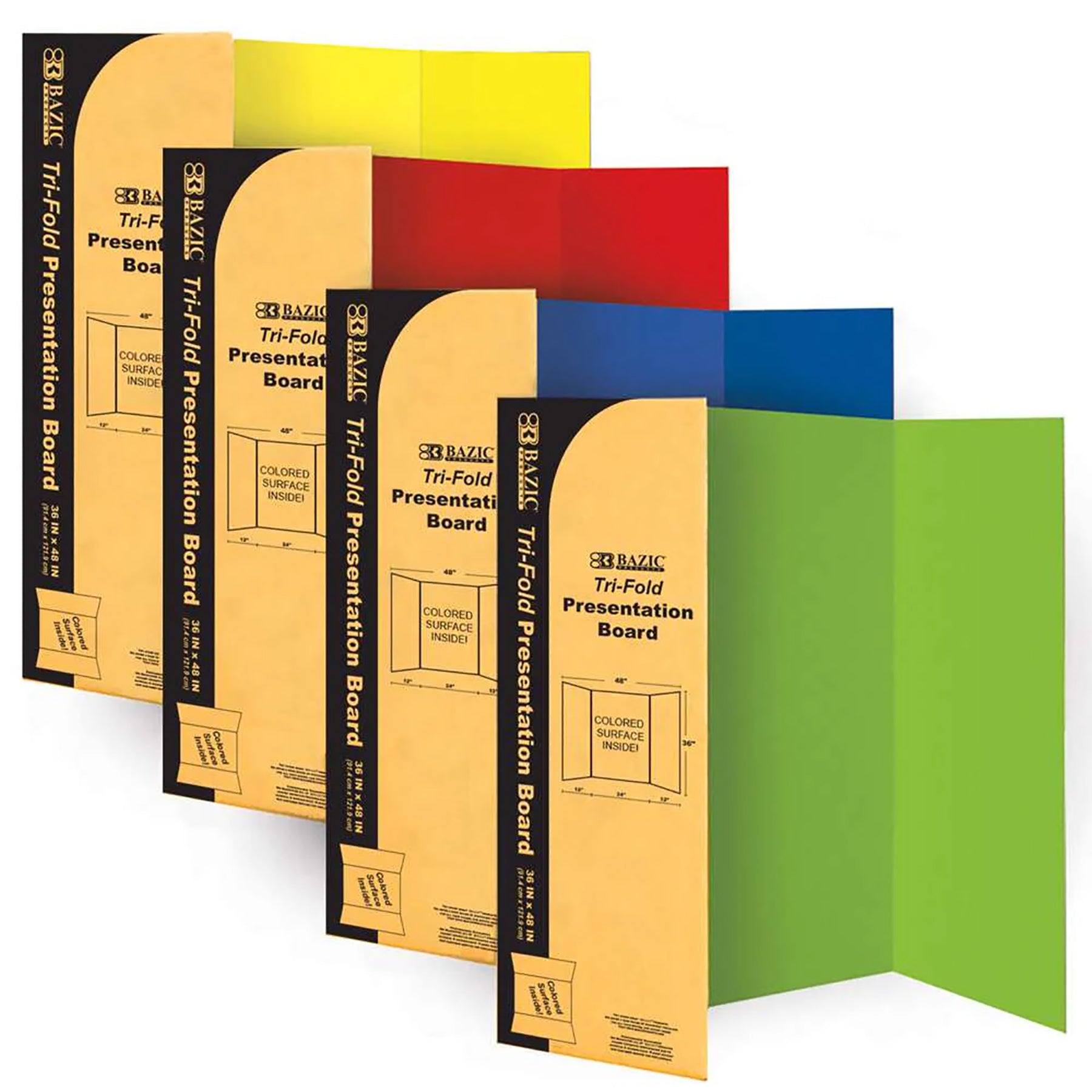 Tri-Fold Corrugated Presentation Board, 36" x 48", Assorted Colors, Pack of 24