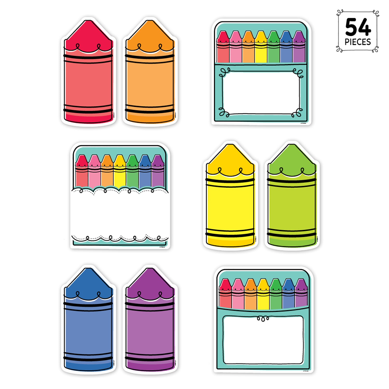 Core Decor Doodle Crayons 6" Designer Cut-Outs, Pack of 54