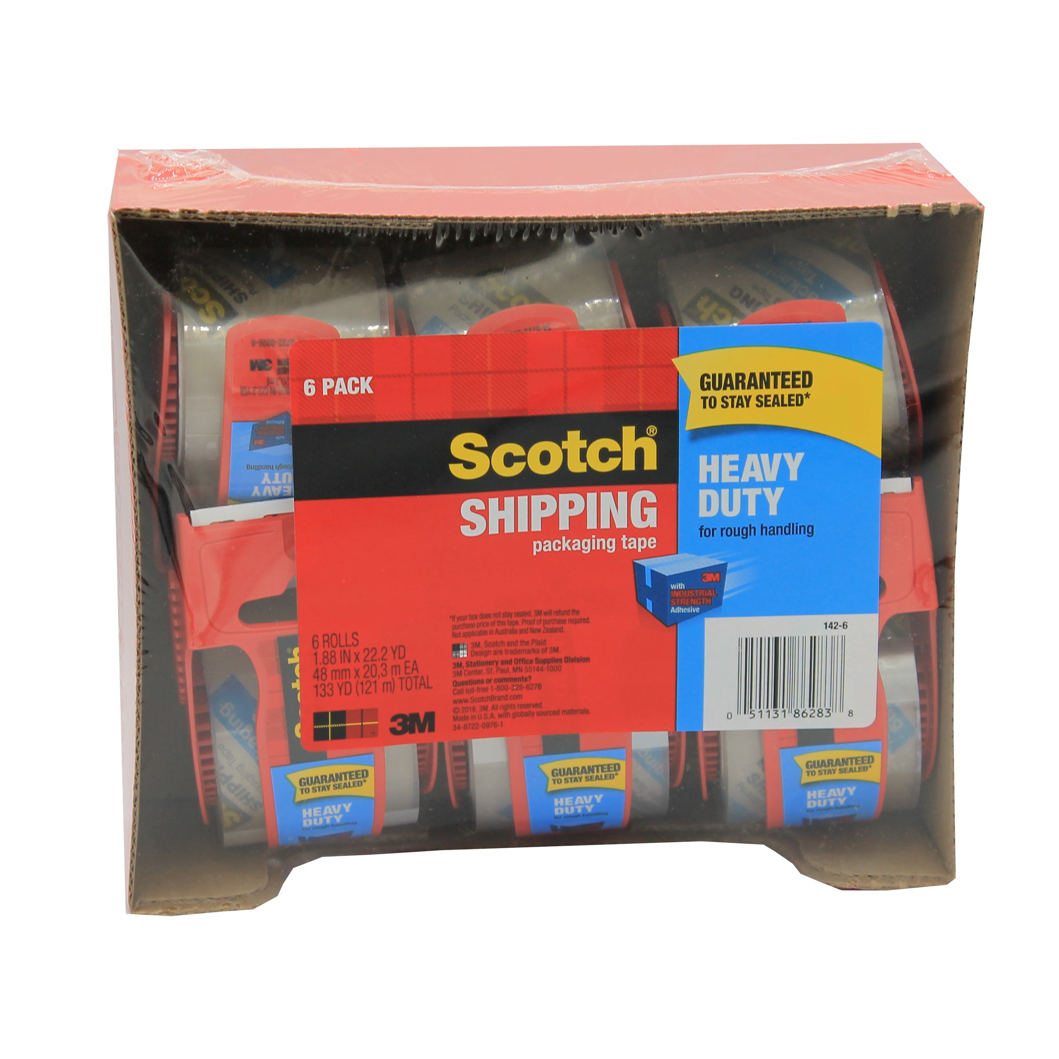 Heavy-Duty Shipping Packing Tape In Dispenser, 1.88" x 800", 6 Rolls