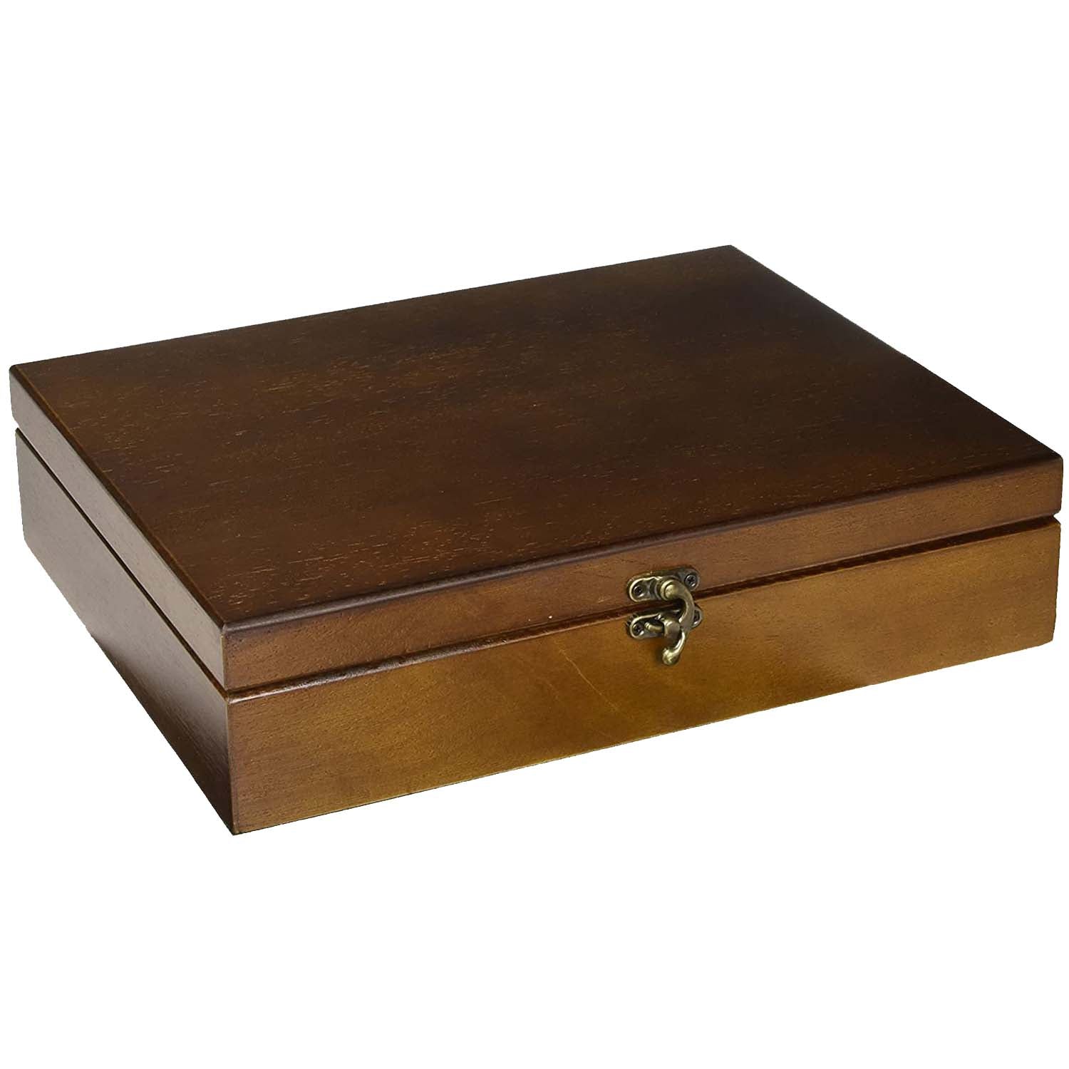 Accessories  &  Clocks Wooden Treasure Box, Walnut Stained, 12 3/16" X 9 9/16" X 2 7/8" Compatible With Most Chessmen