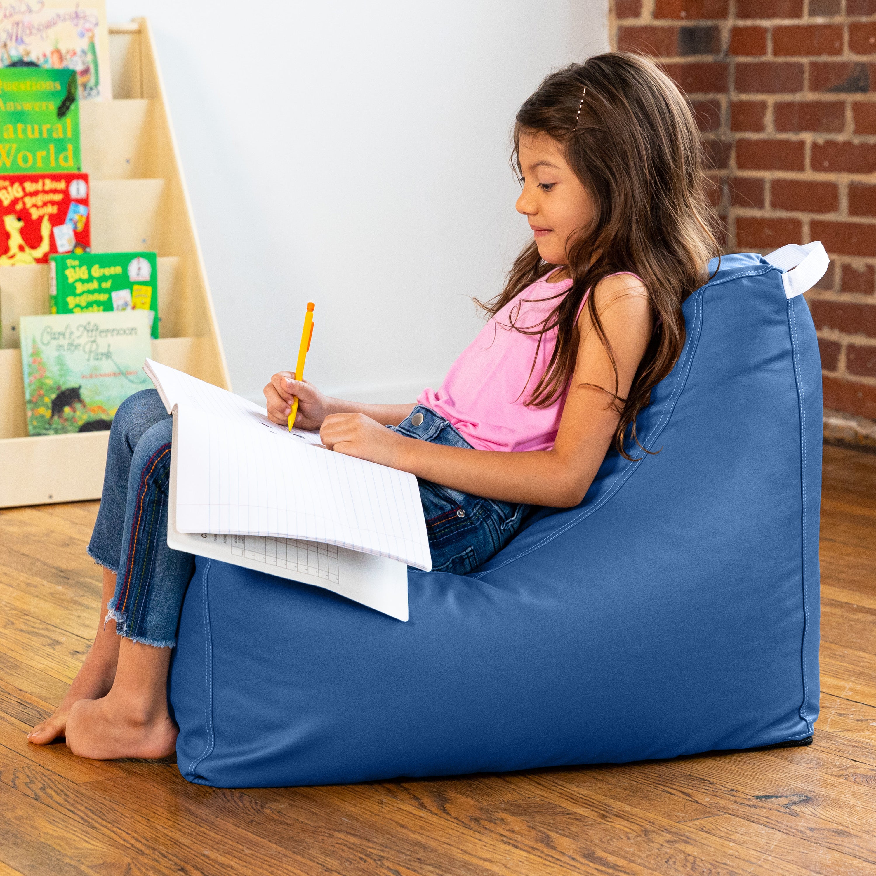 Jaxx Pezzi Jr Kids Classroom Bean Bag Chair, Premium Vinyl, Royal Blue