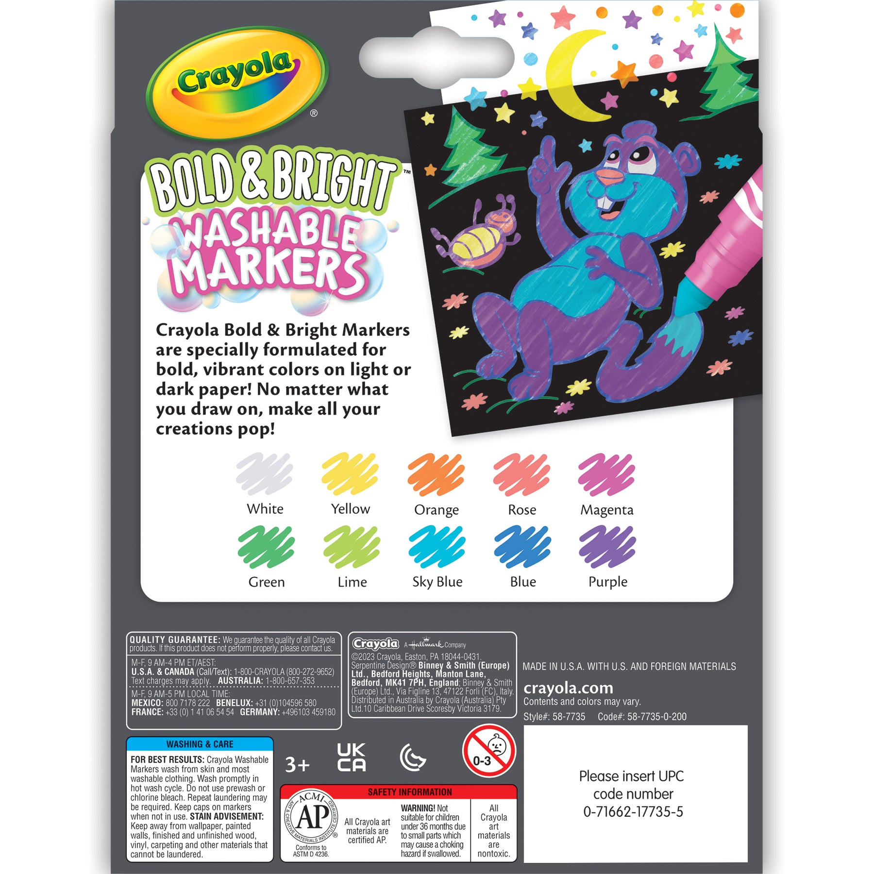 Bold & Bright Washable Broadline Markers, 10 Count