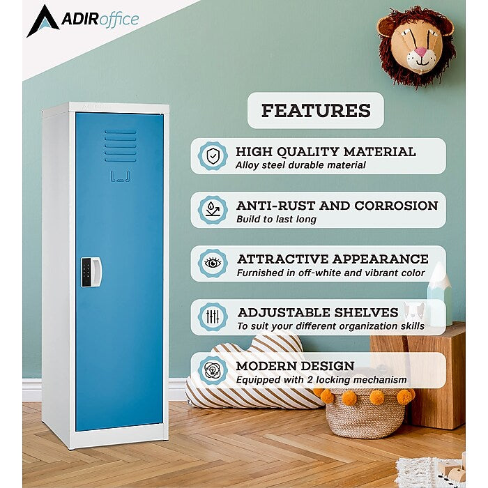 48" H x 15" W Steel Single Tier Storage Locker with Digital Lock, Blue