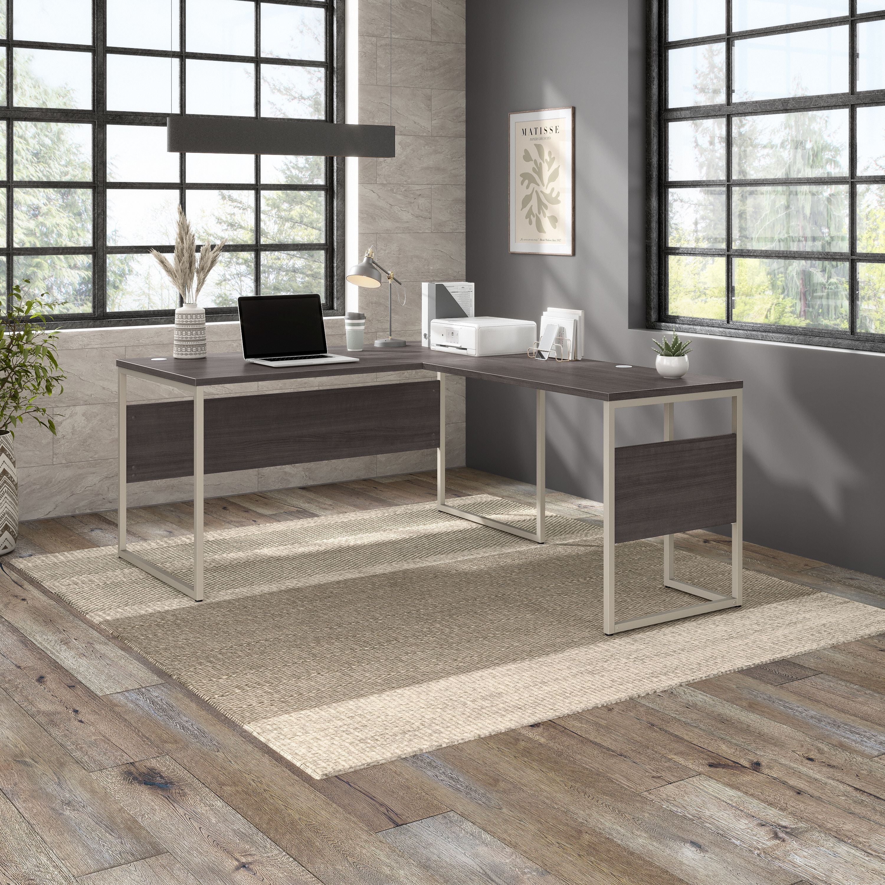 Bush Business Furniture Hybrid 60W x 30D L Shaped Table Desk with Metal Legs in Storm Gray - 59.45" Width x 71.34" Depth x 29.91" Height